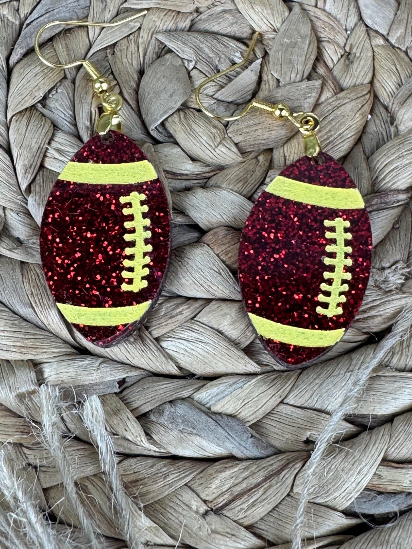 Red Glitter Football Earrings: Sports Fan Jewelry