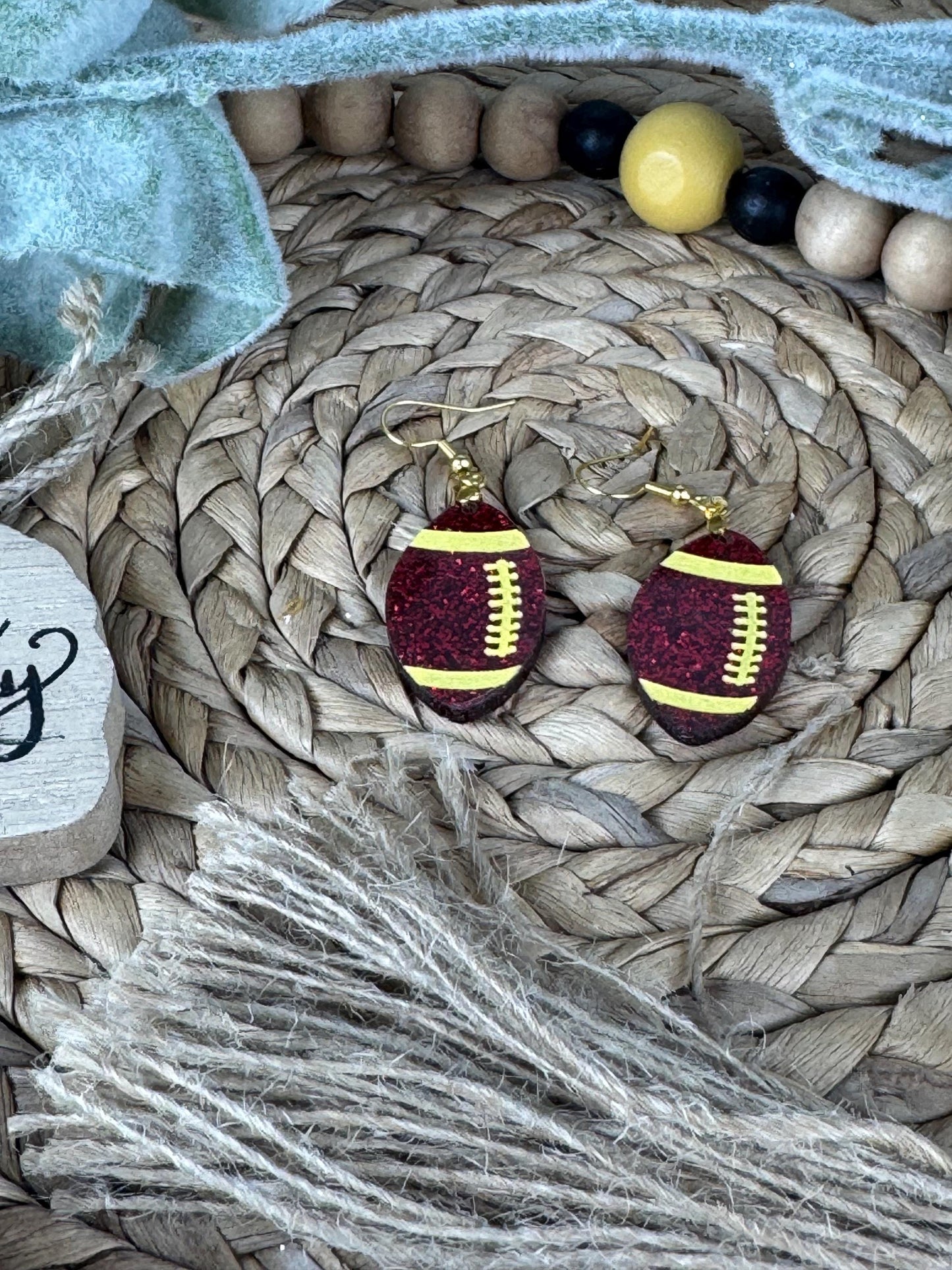 Red Glitter Football Earrings: Sports Fan Jewelry