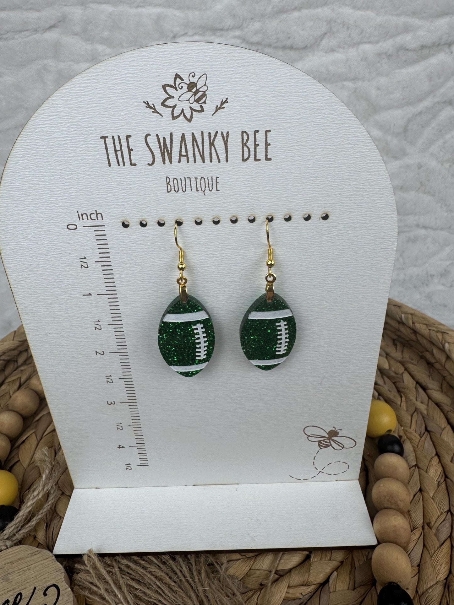 Green Glitter Football Earrings: Sports Fan Jewelry