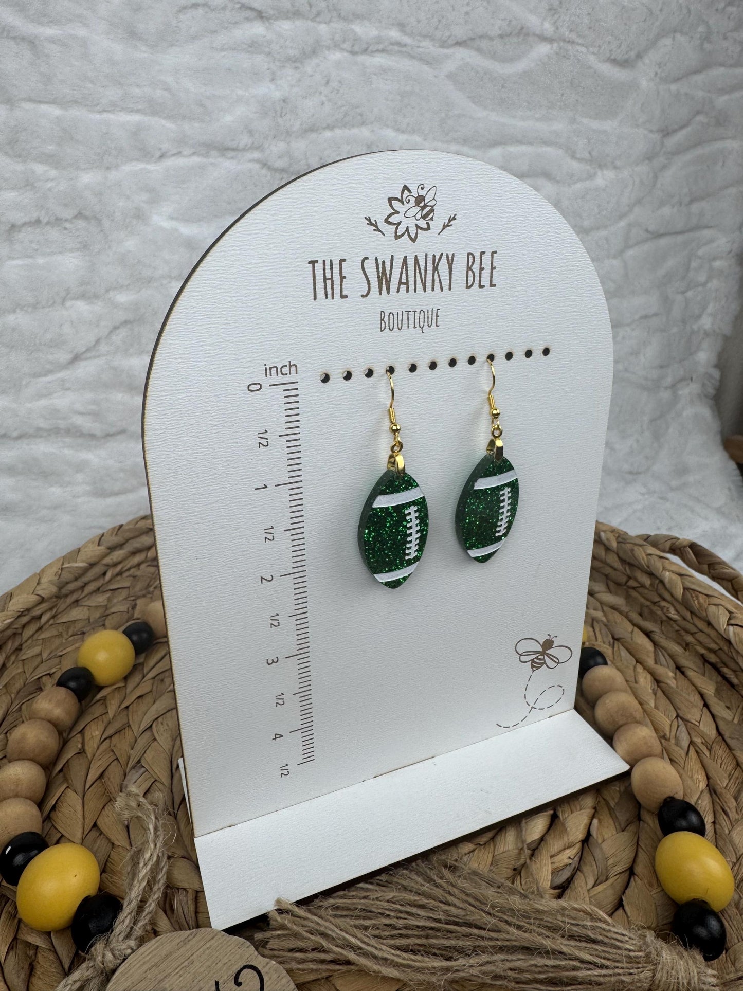 Green Glitter Football Earrings: Sports Fan Jewelry