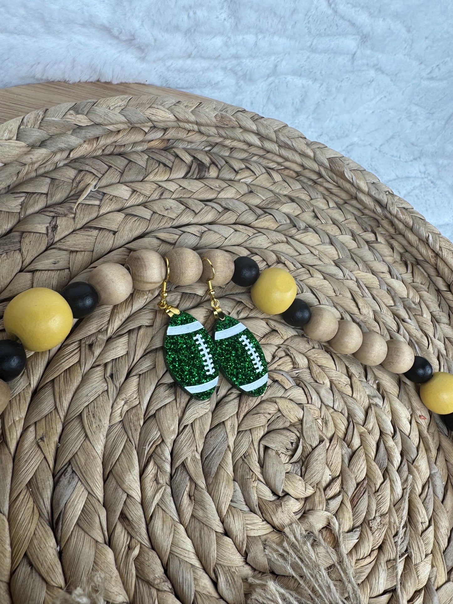 Green Glitter Football Earrings: Sports Fan Jewelry
