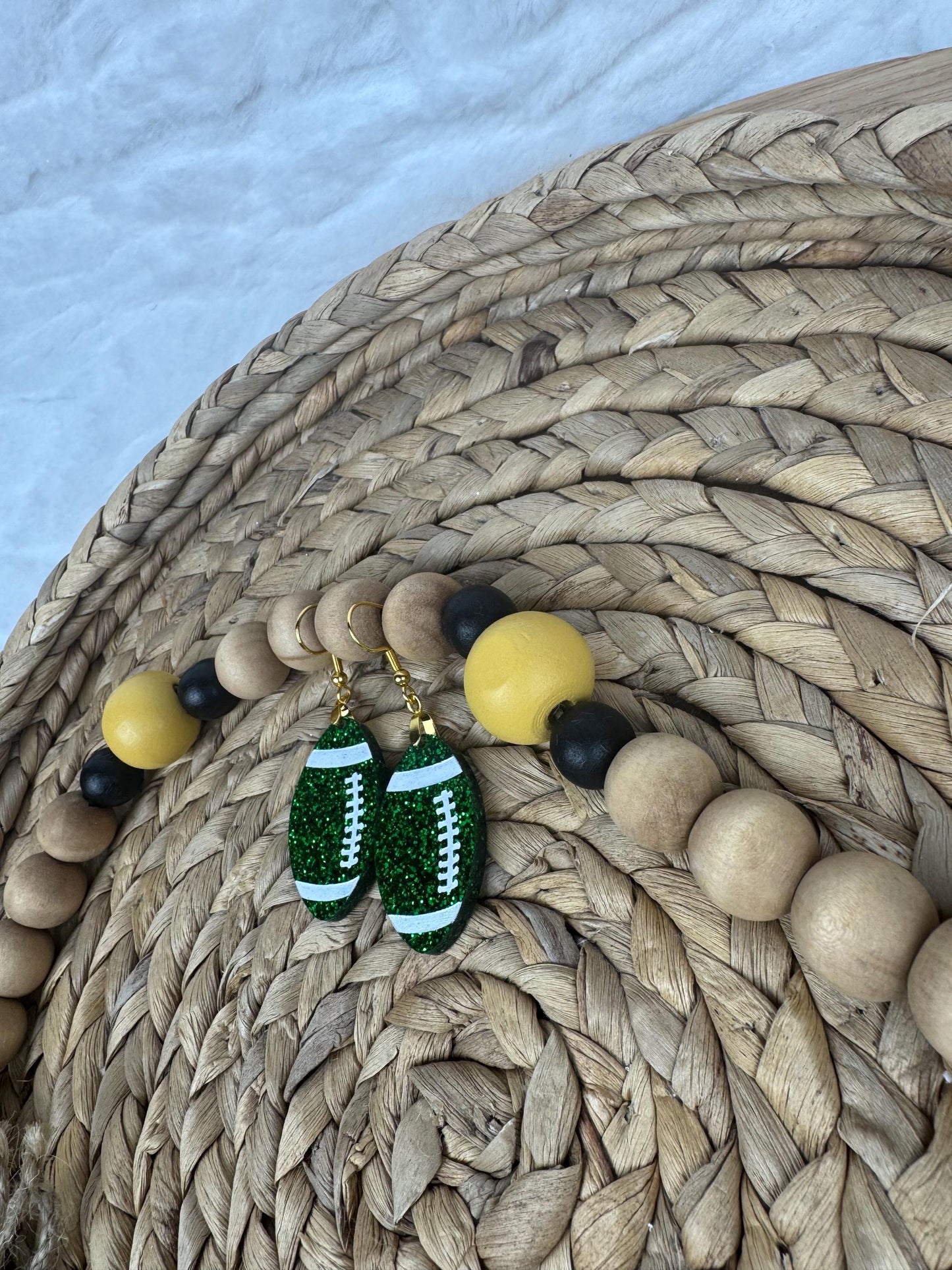 Green Glitter Football Earrings: Sports Fan Jewelry