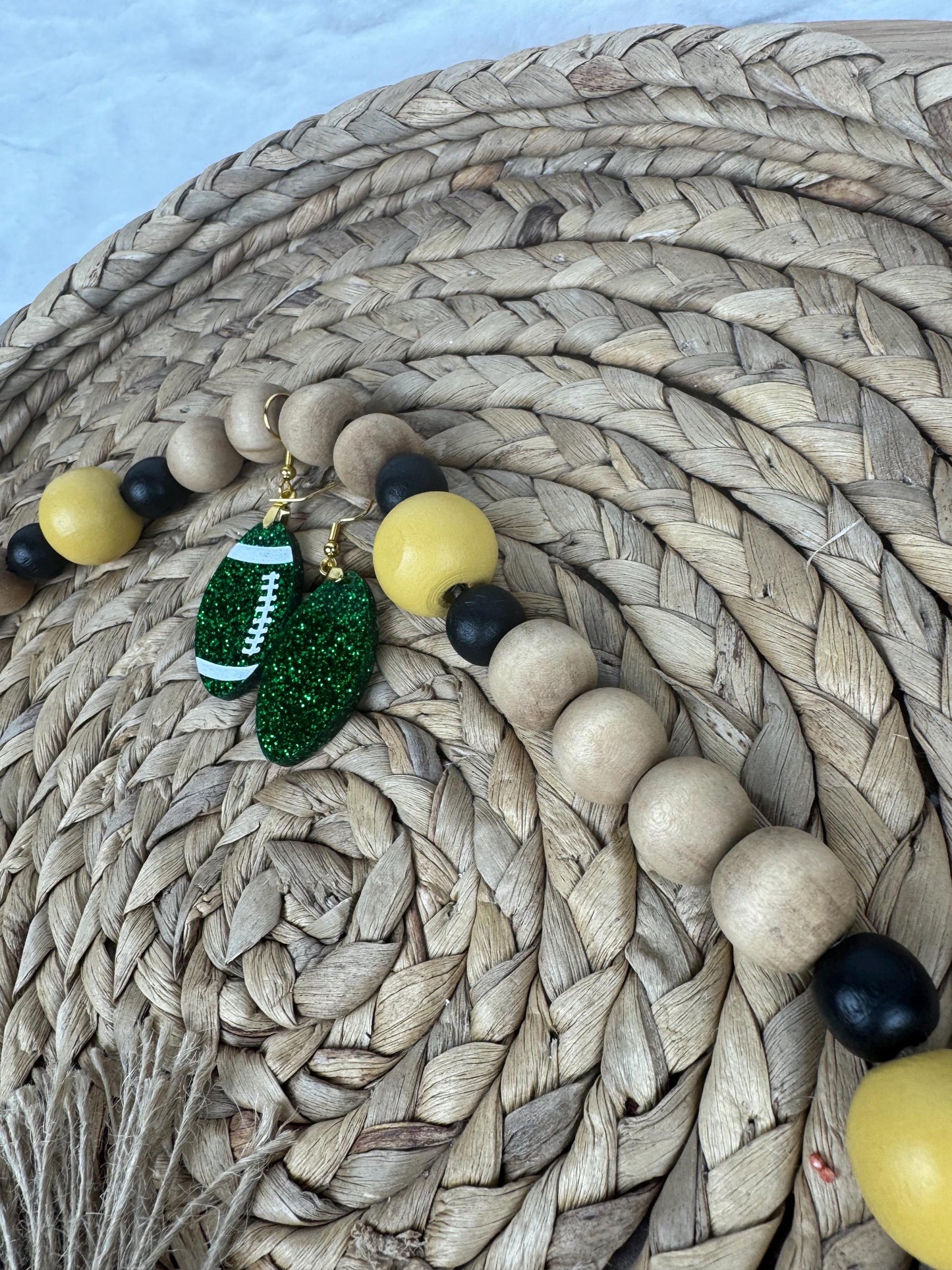 Green Glitter Football Earrings: Sports Fan Jewelry