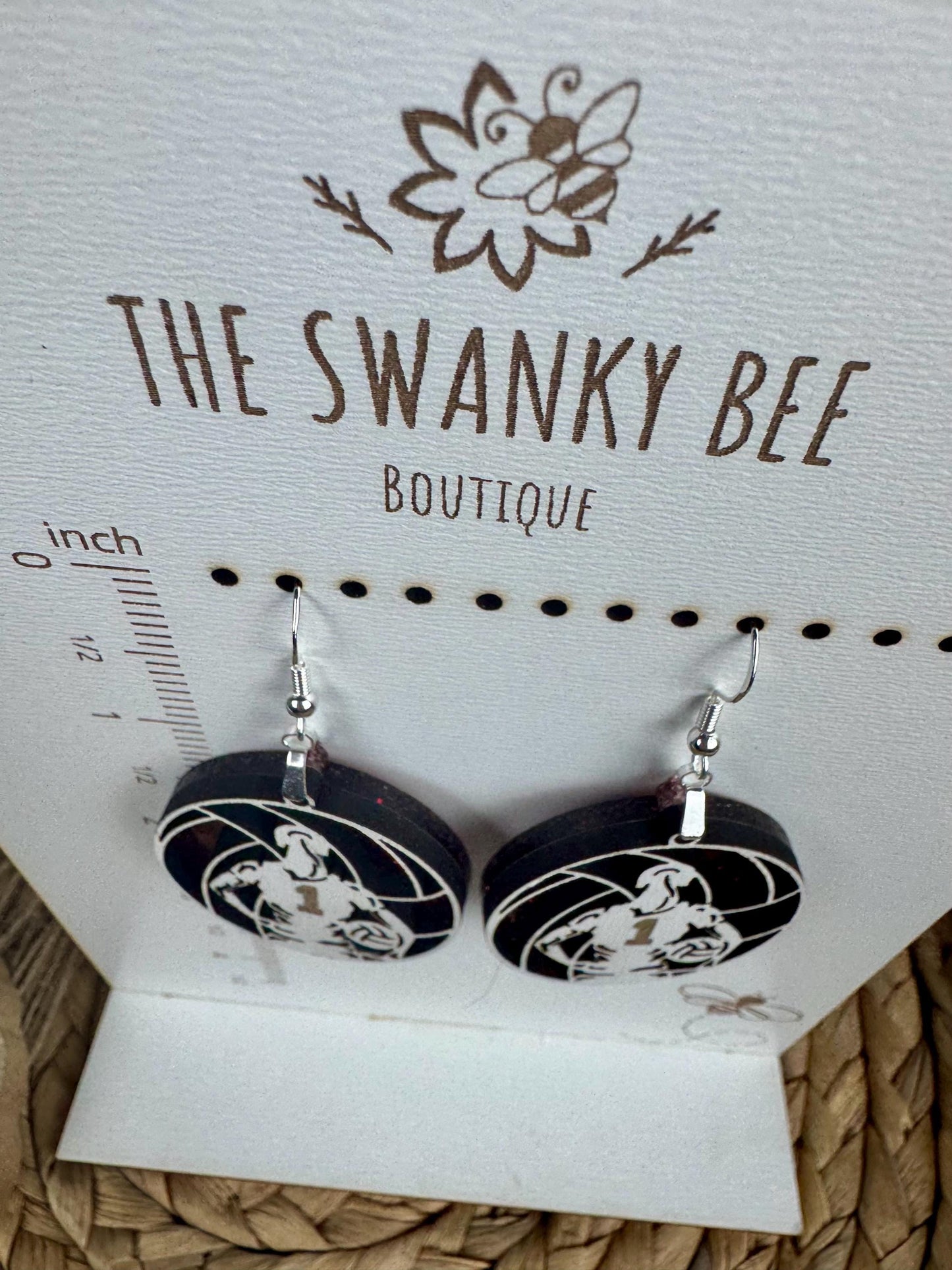 Custom Volleyball Earrings with Player Number & Glitter Background – Personalized Sports Jewelry Gift
