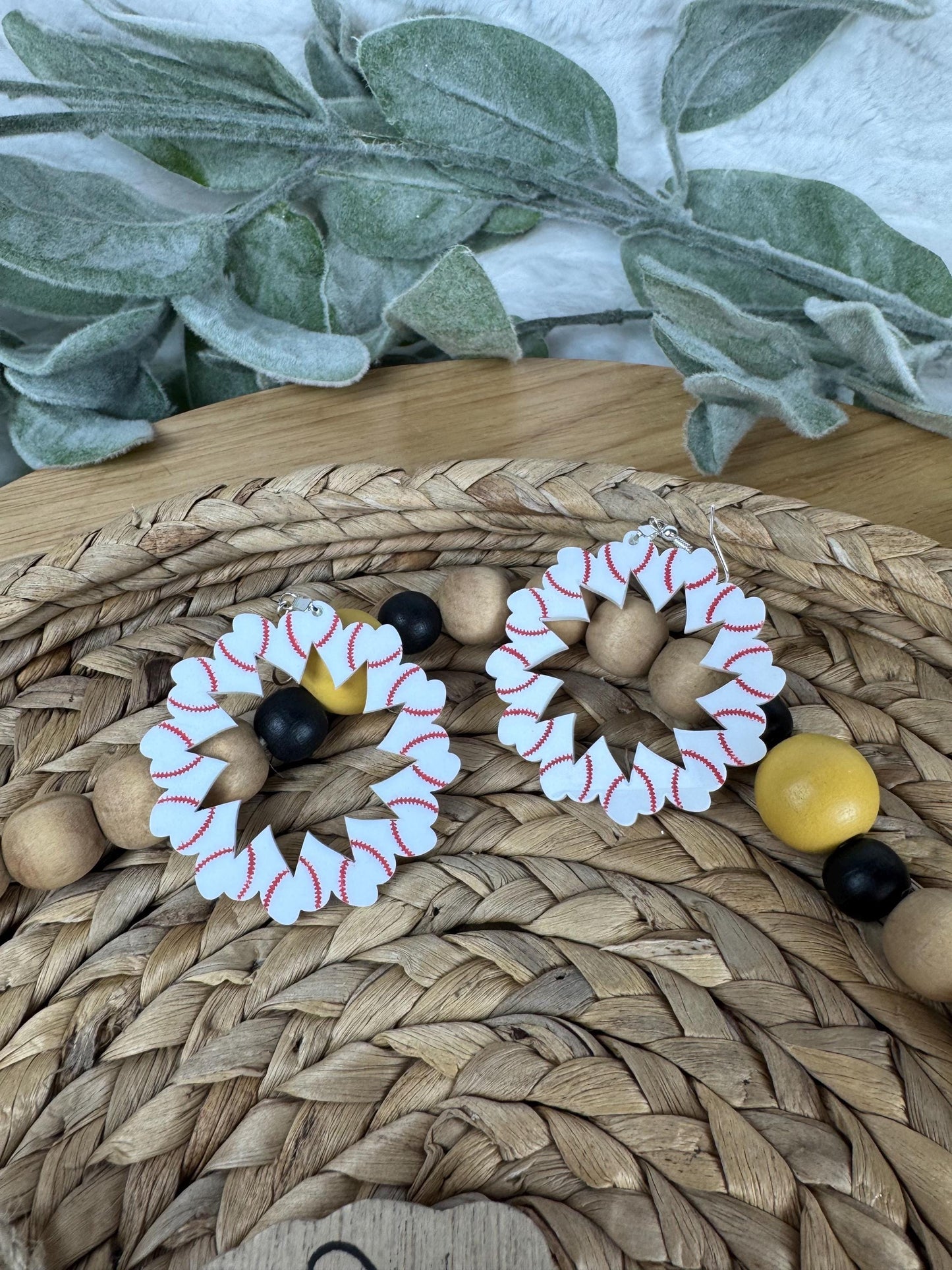 Heart Baseball Hoop Earrings: Handmade Sports Fan Jewelry