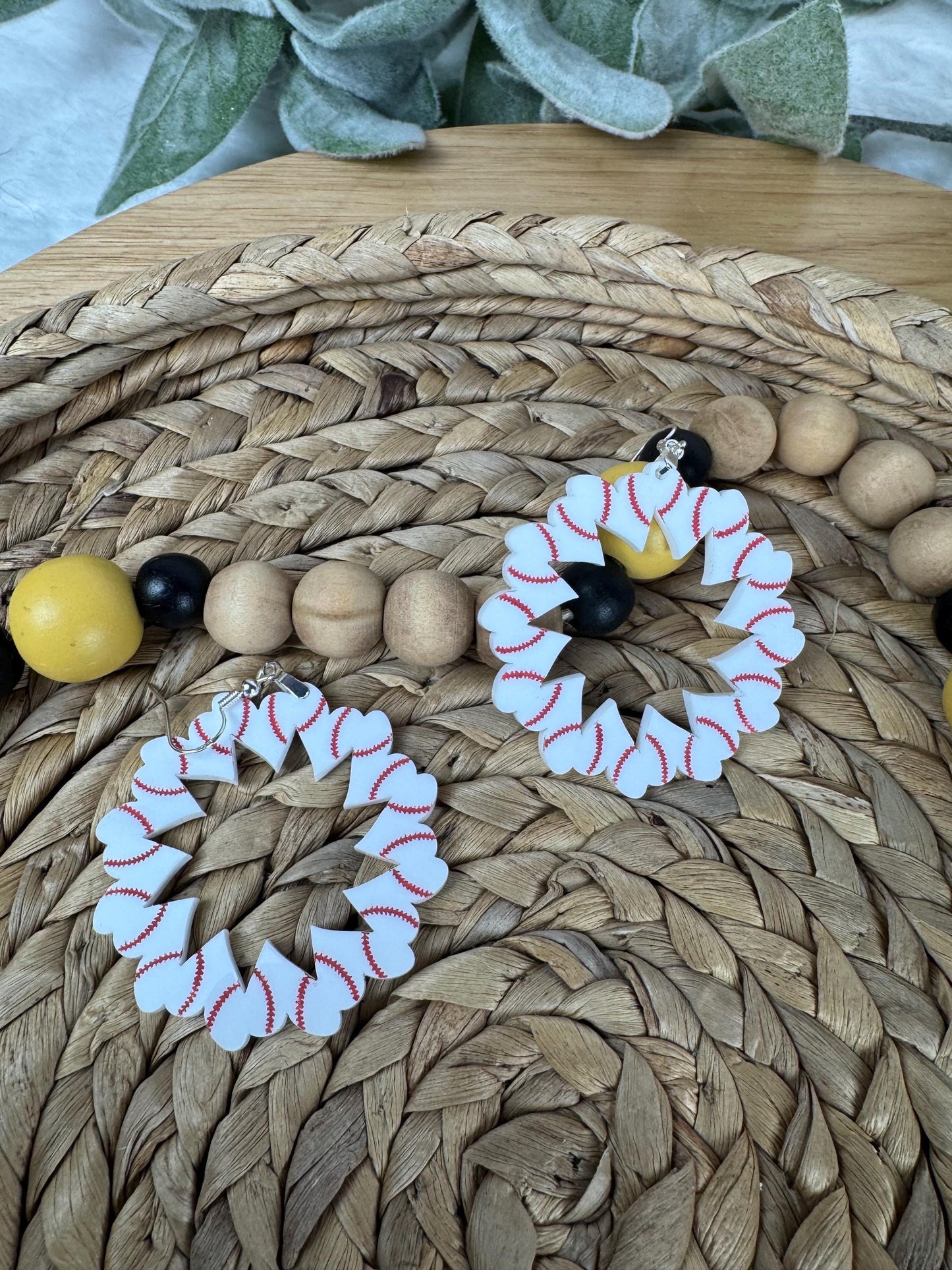 Heart Baseball Hoop Earrings: Handmade Sports Fan Jewelry