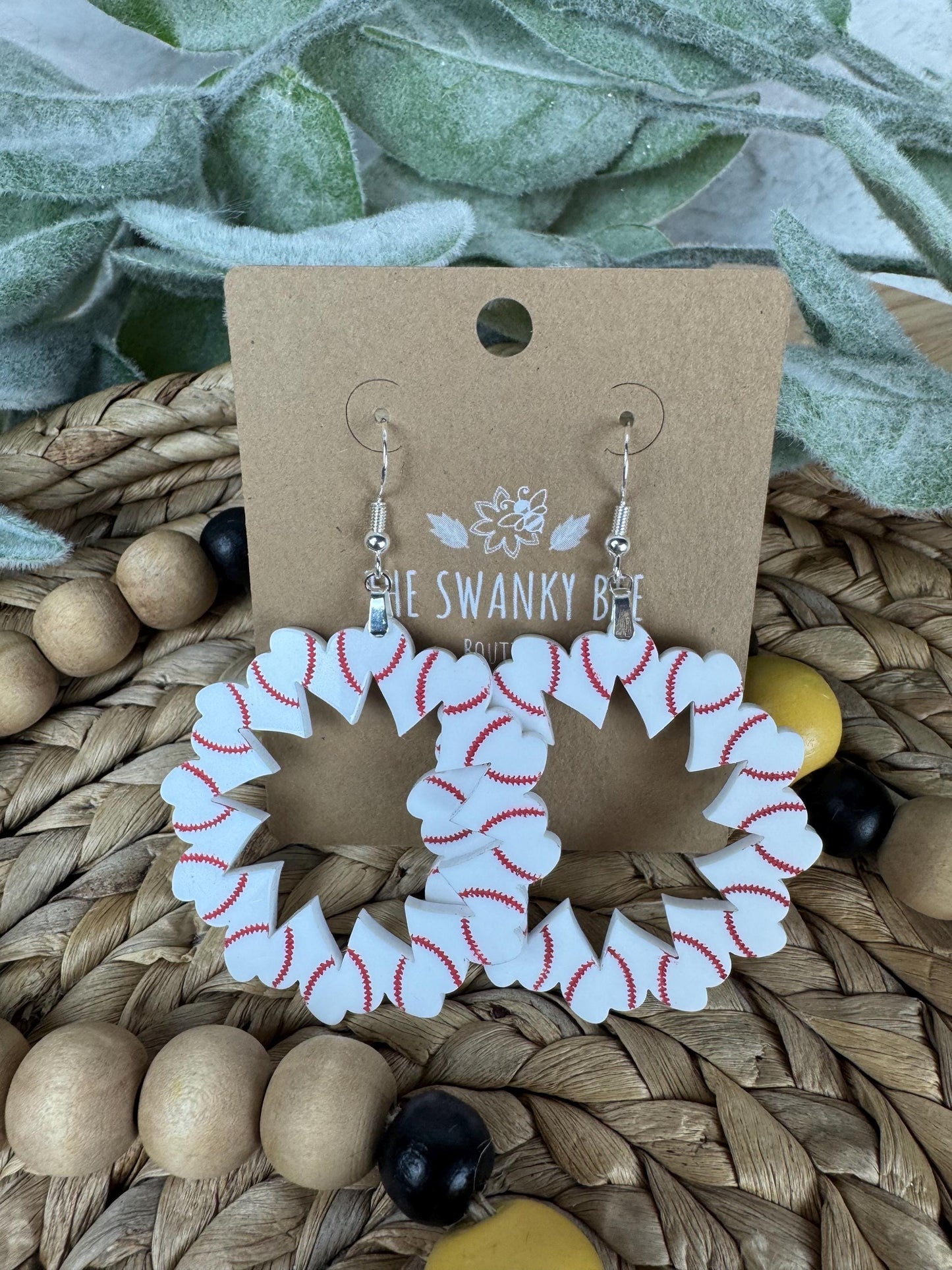 Heart Baseball Hoop Earrings: Handmade Sports Fan Jewelry