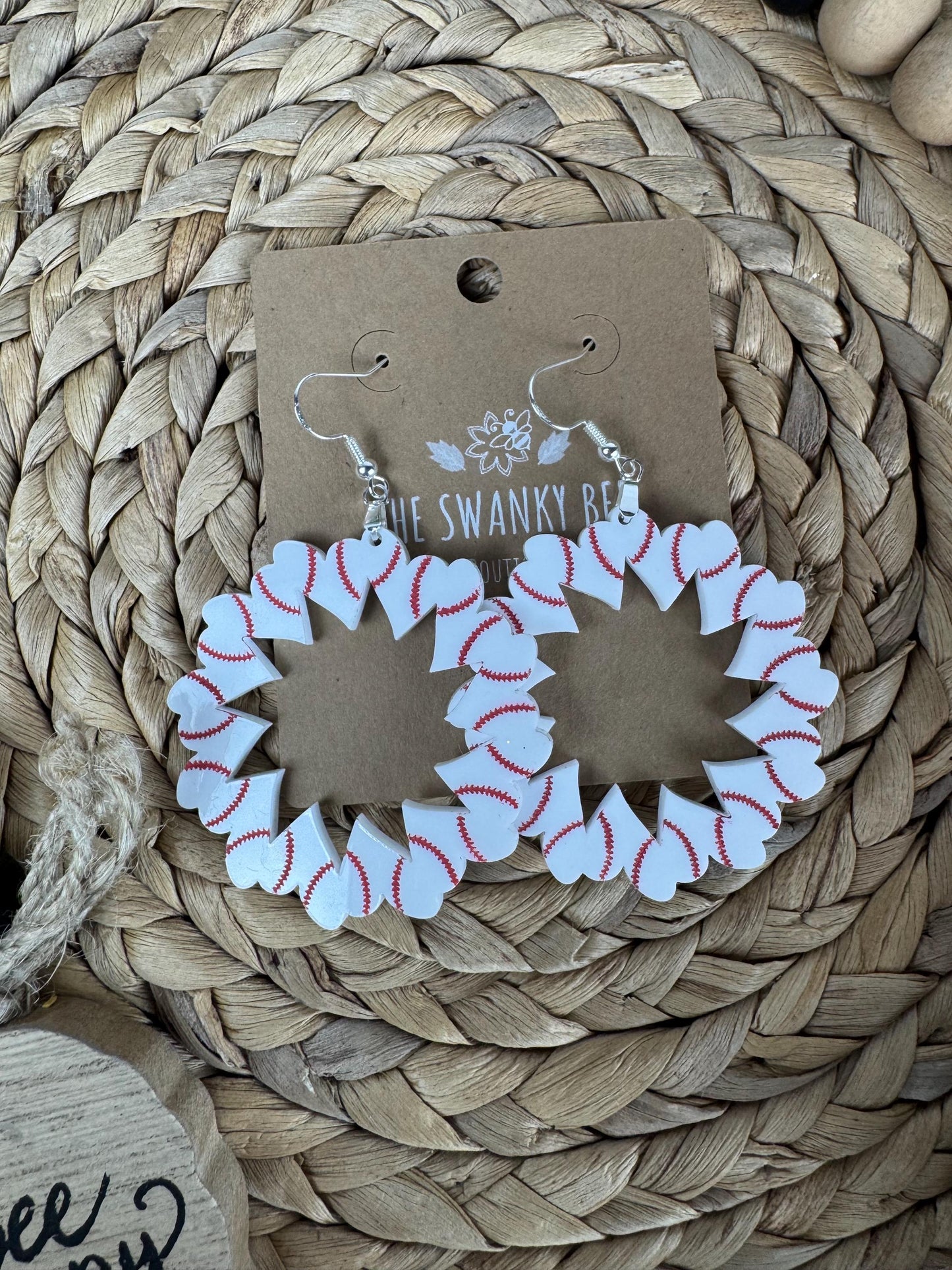 Heart Baseball Hoop Earrings: Handmade Sports Fan Jewelry