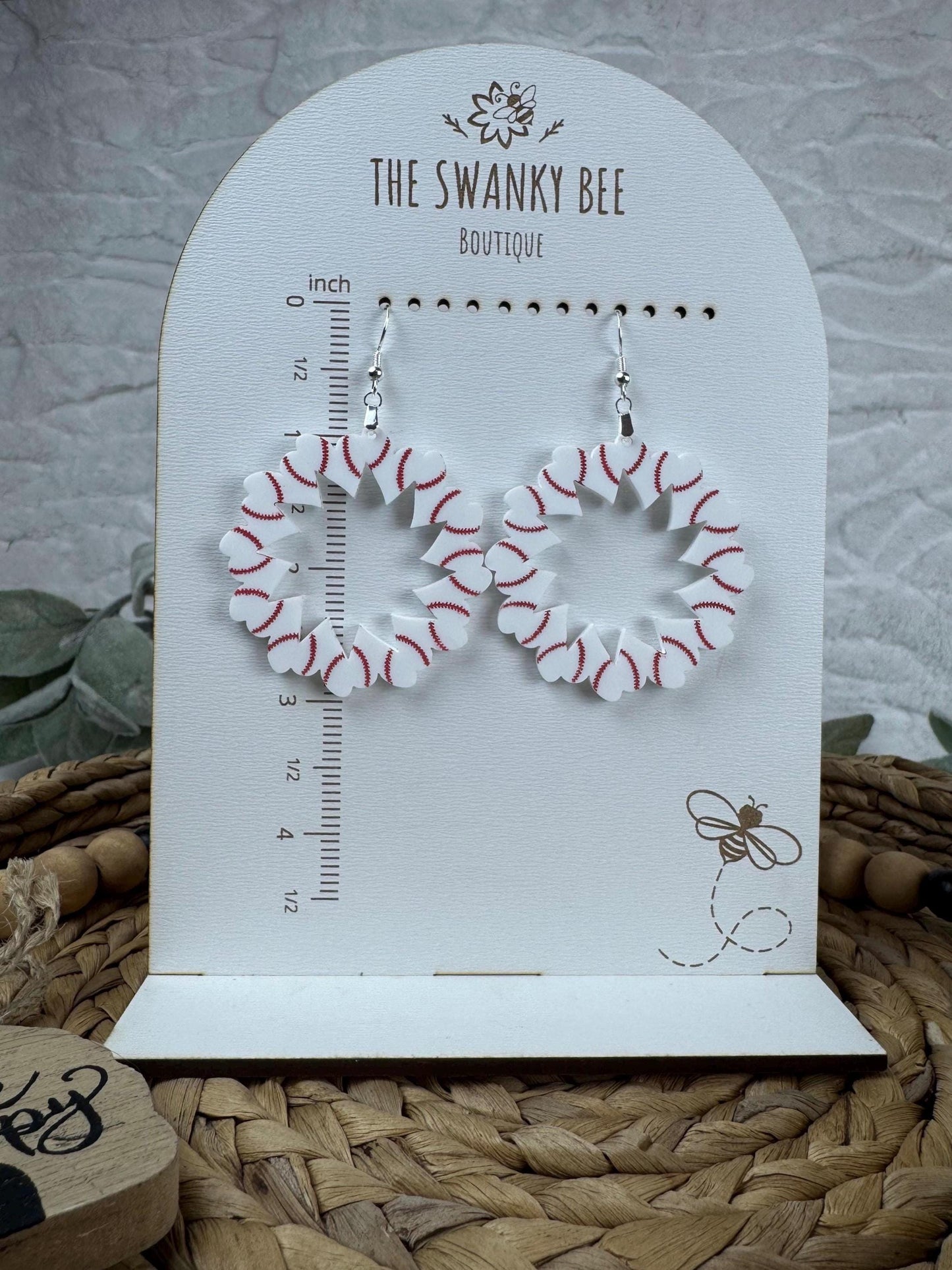 Heart Baseball Hoop Earrings: Handmade Sports Fan Jewelry