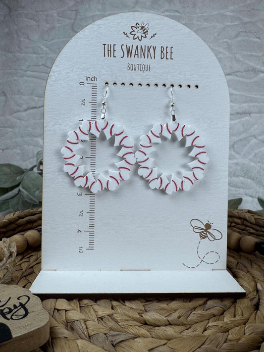 Heart Baseball Hoop Earrings: Handmade Sports Fan Jewelry