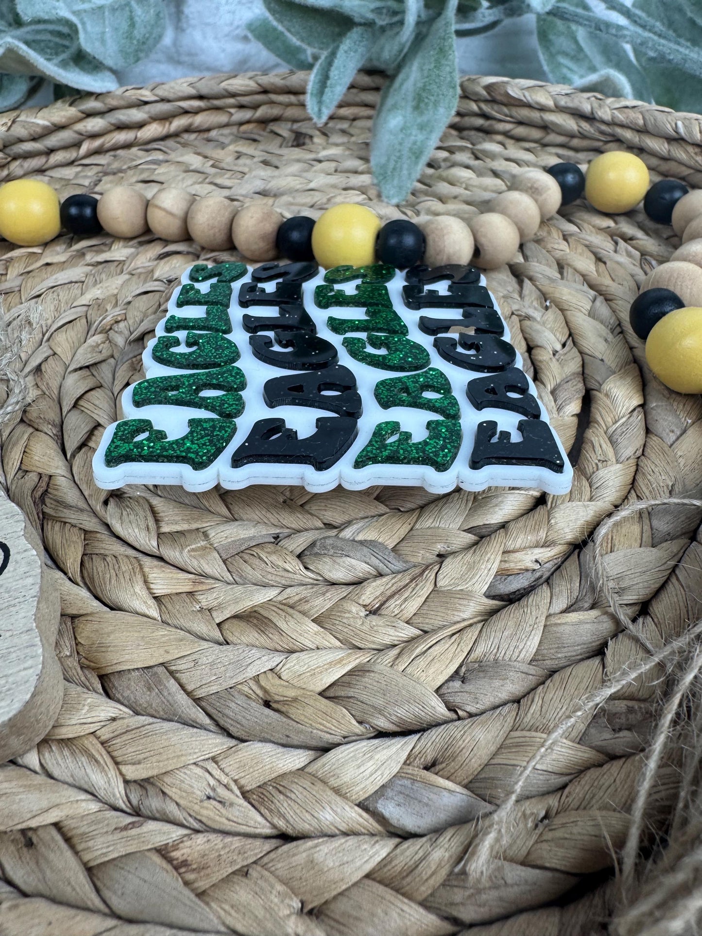 Eagles Glitter Bag Charm: Green and Black Bogg Style Bag Decoration