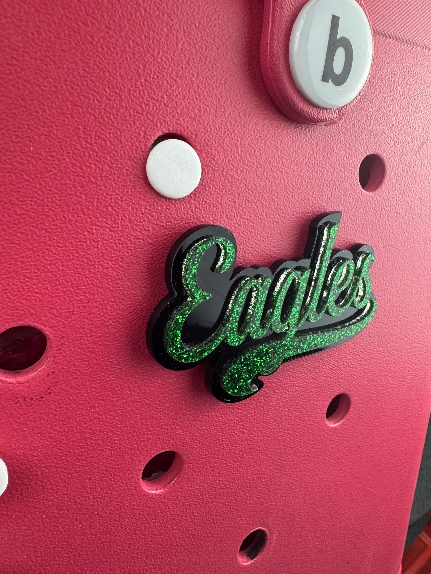 Eagles Glitter Bag Charm: Green and Black Bogg Style Bag Decoration