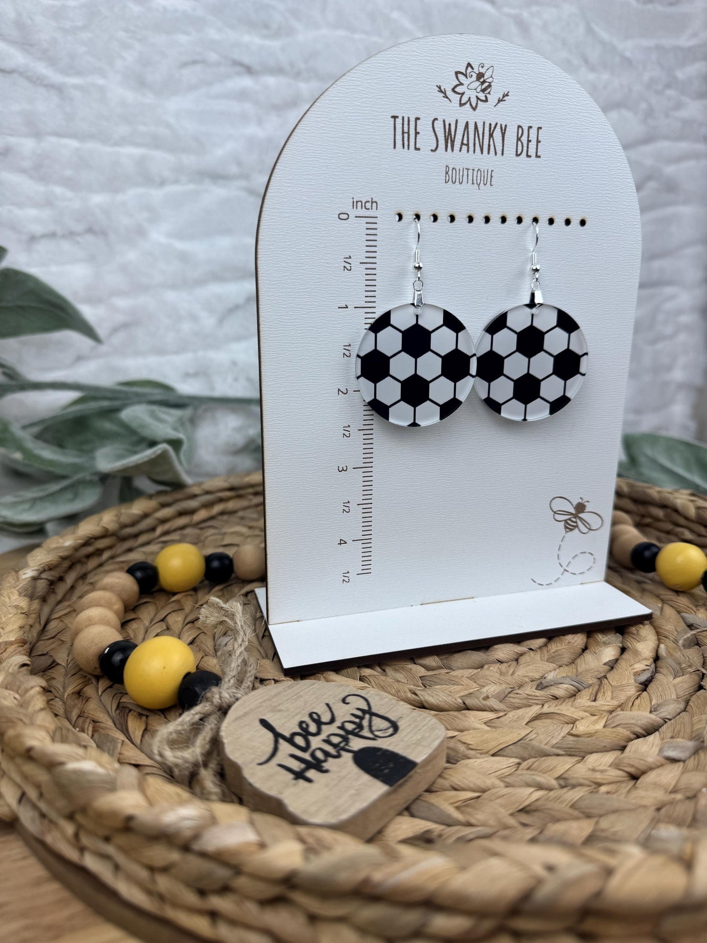 Printed Acrylic Soccer Earrings: Game Day Sports Jewelry