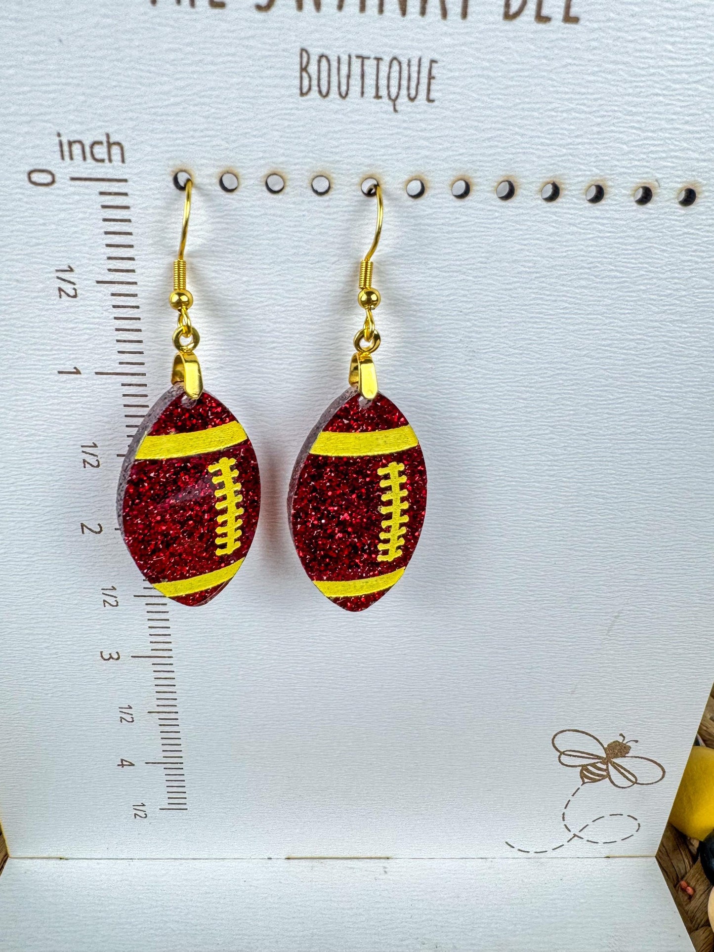 Red Glitter Football Earrings: Sports Fan Jewelry