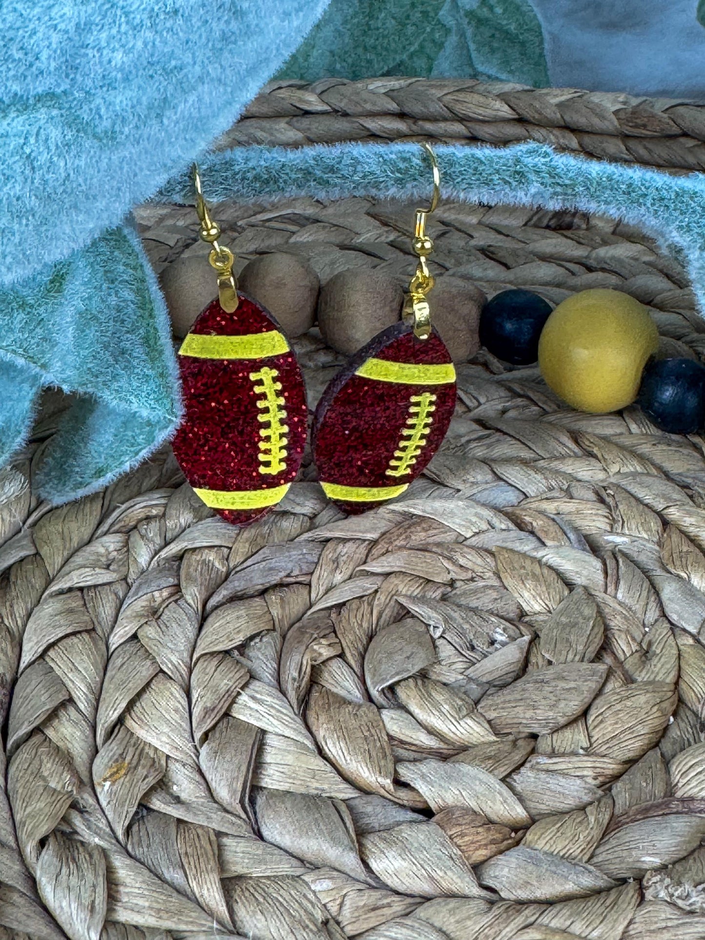 Red Glitter Football Earrings: Sports Fan Jewelry