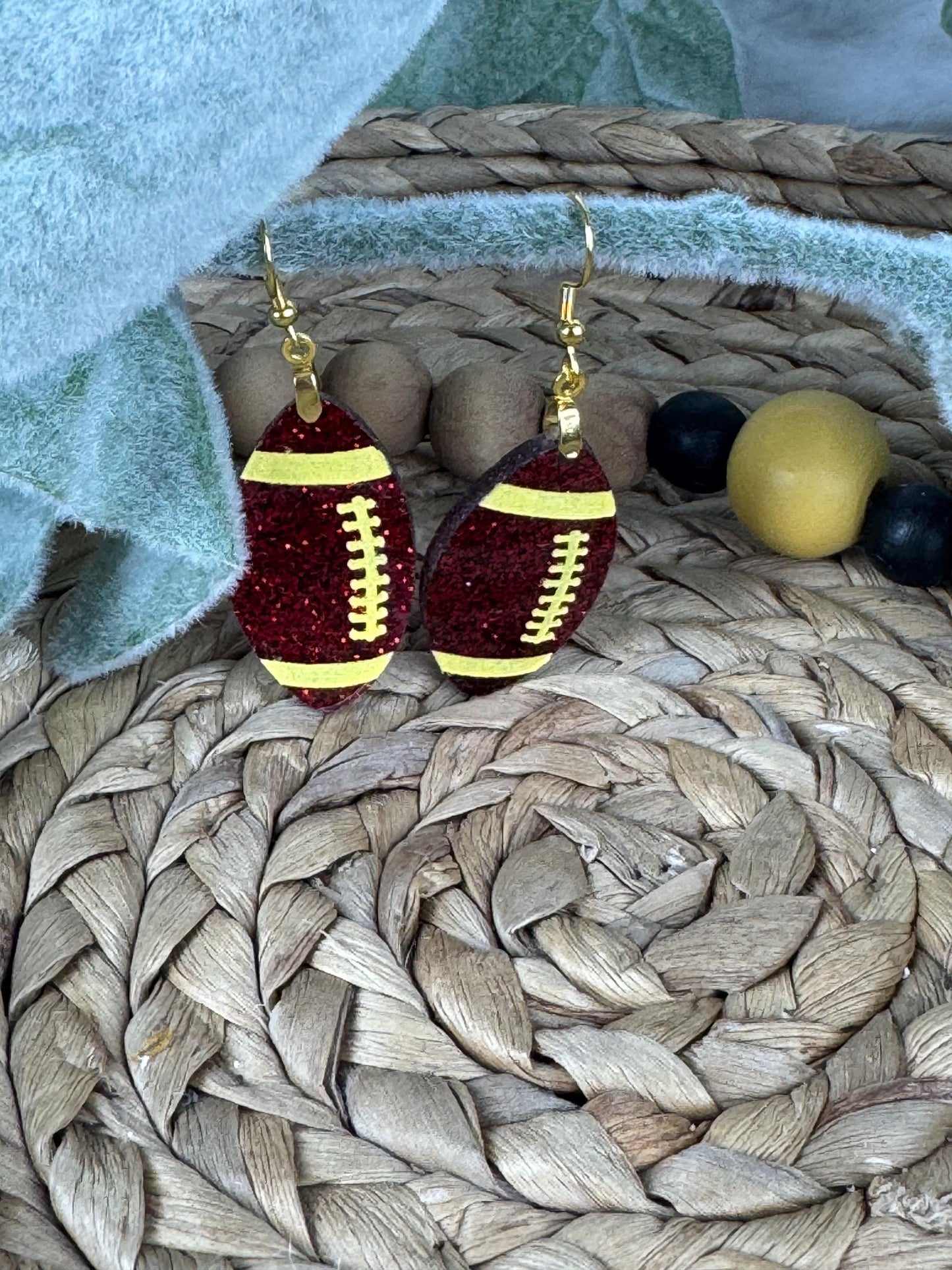Red Glitter Football Earrings: Sports Fan Jewelry