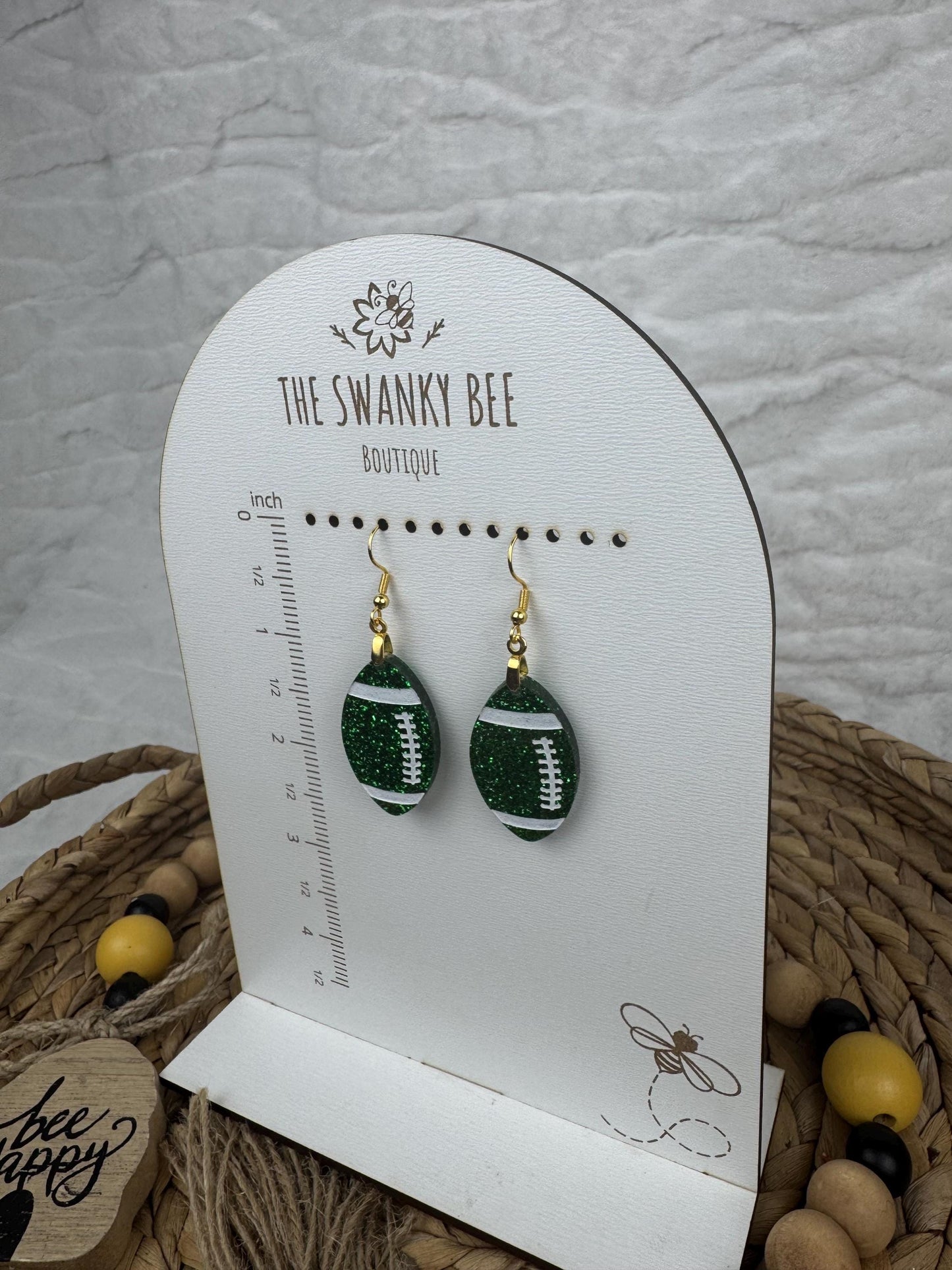 Green Glitter Football Earrings: Sports Fan Jewelry