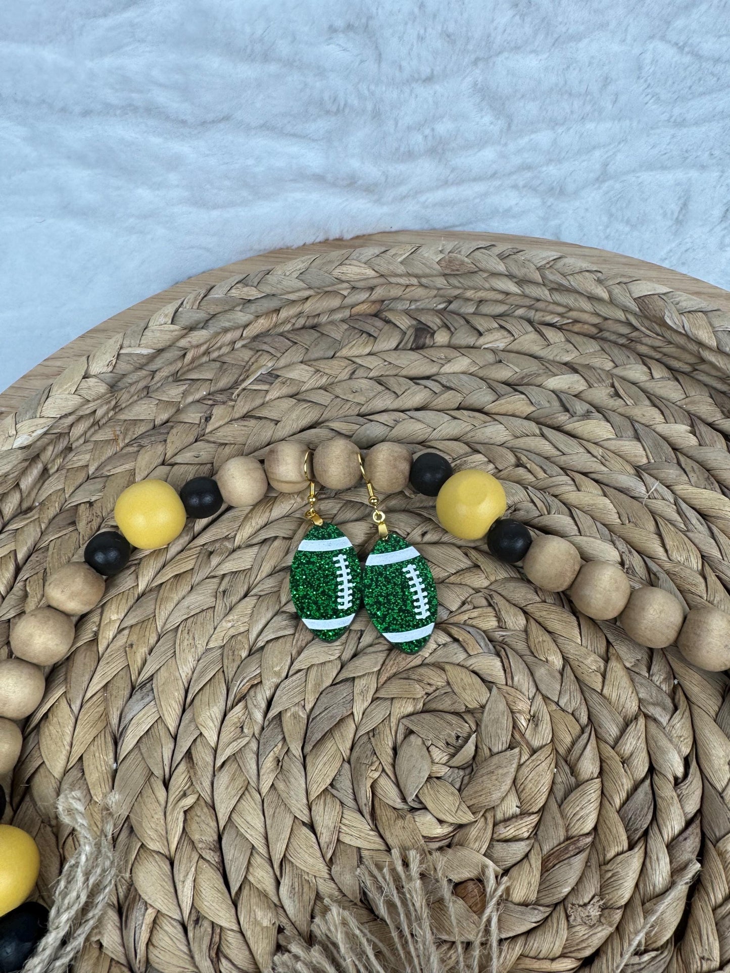 Green Glitter Football Earrings: Sports Fan Jewelry