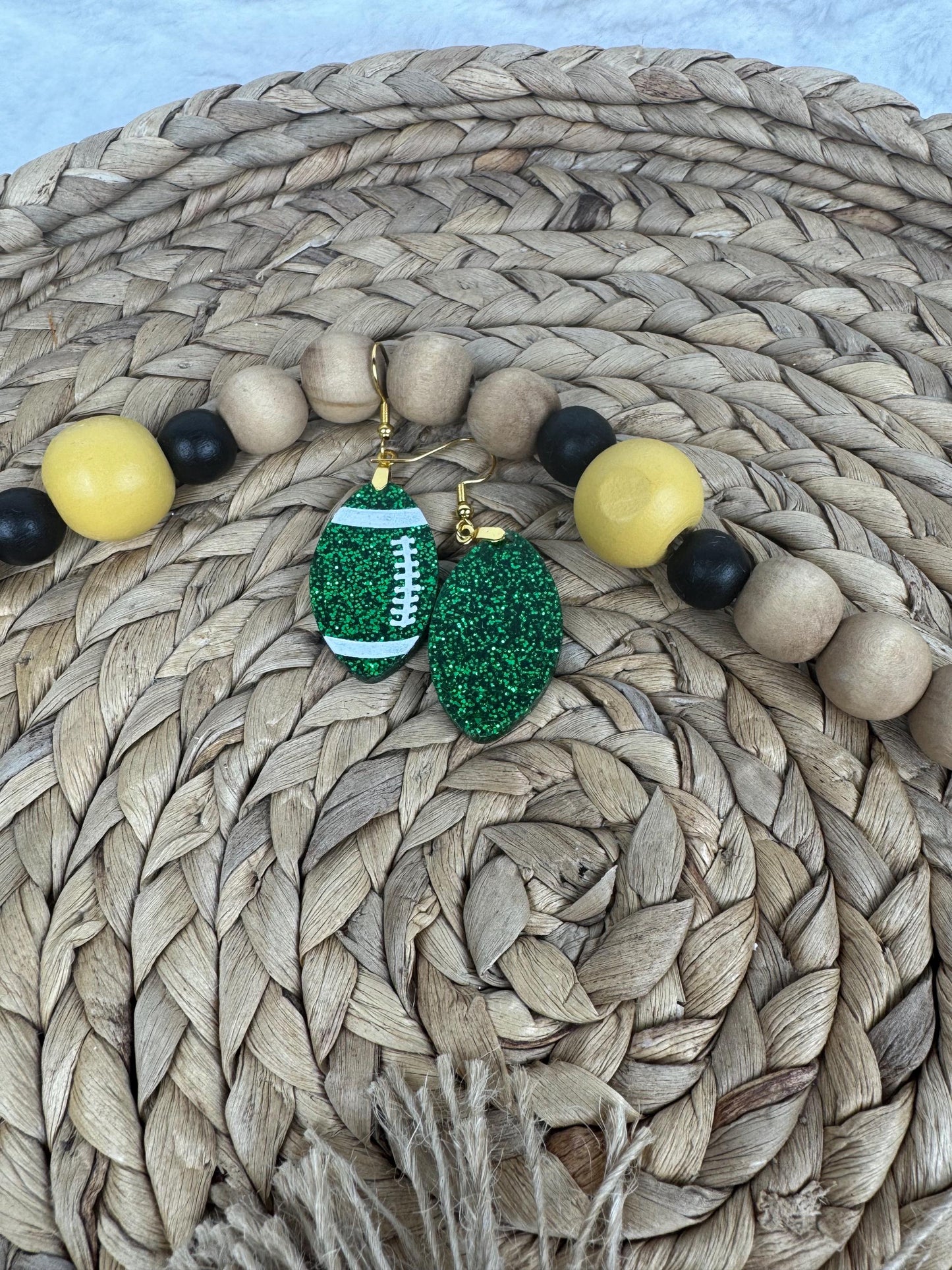 Green Glitter Football Earrings: Sports Fan Jewelry