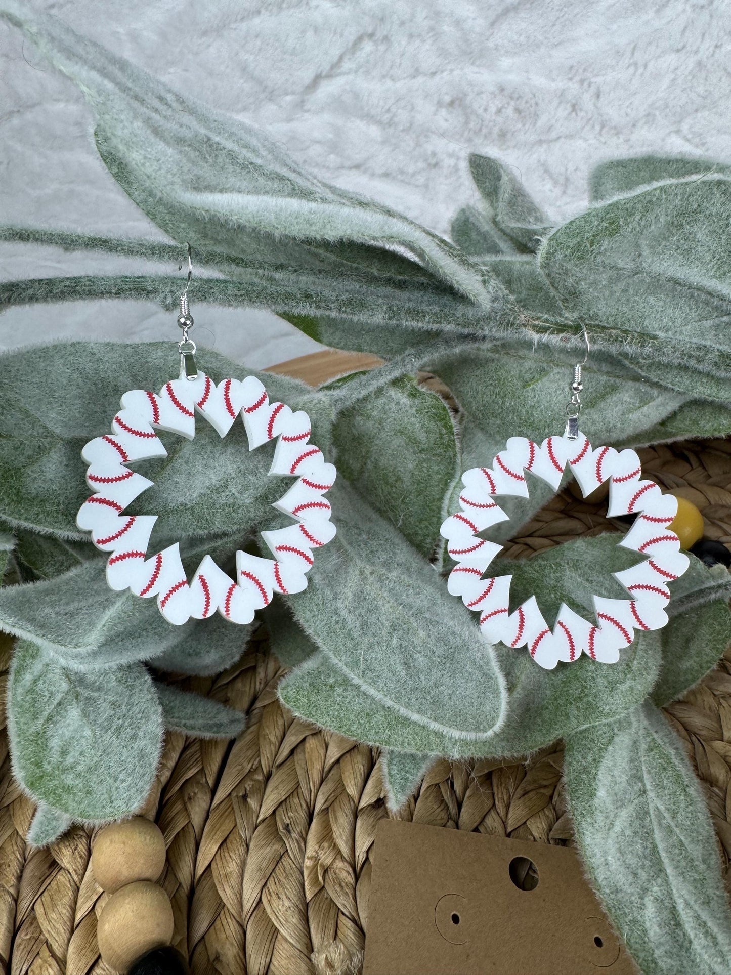 Heart Baseball Hoop Earrings: Handmade Sports Fan Jewelry