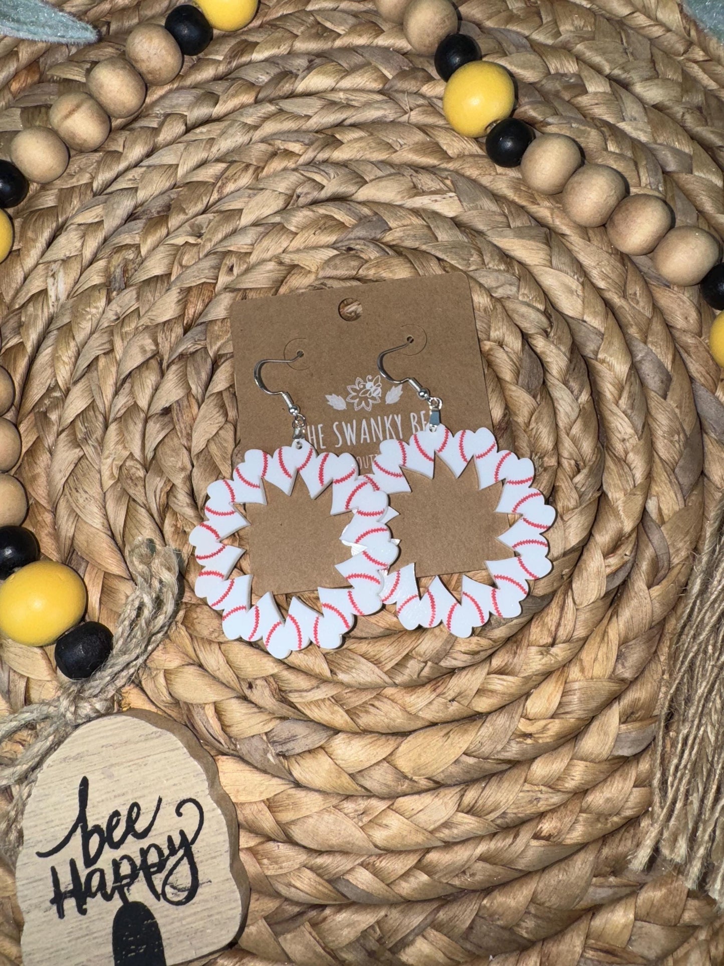 Heart Baseball Hoop Earrings: Handmade Sports Fan Jewelry