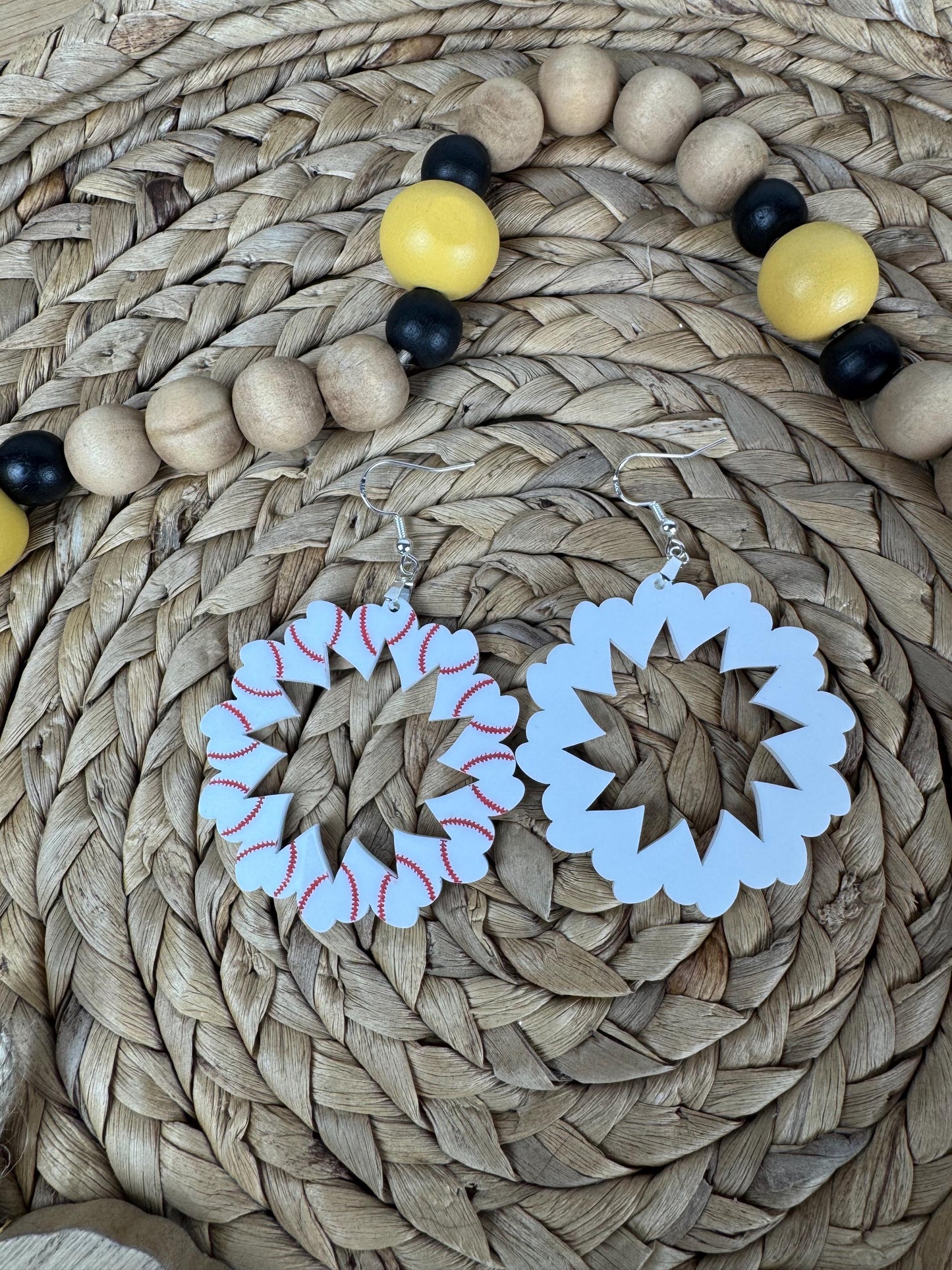 Heart Baseball Hoop Earrings: Handmade Sports Fan Jewelry