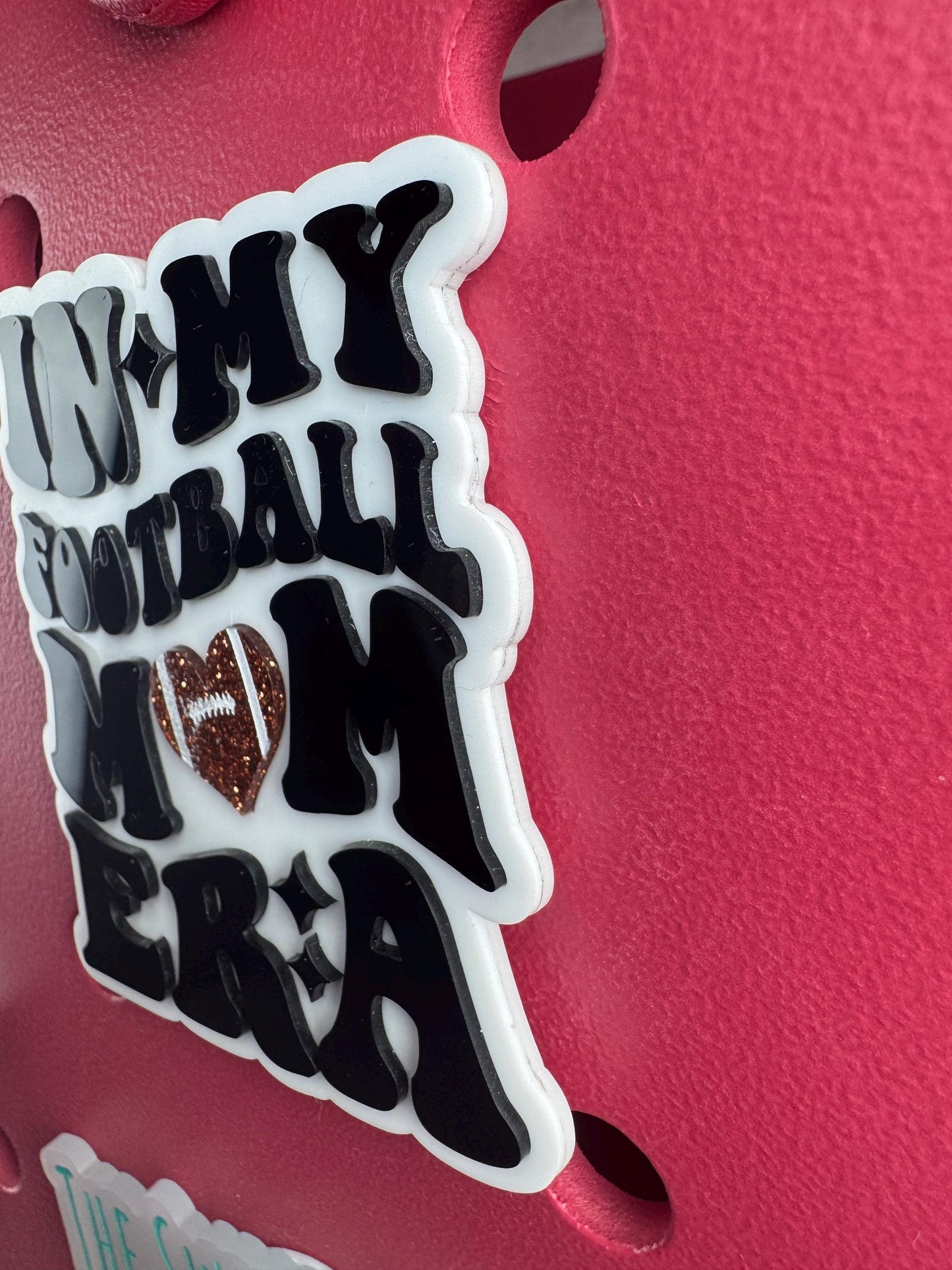 Football Mom Era Bogg Bag Charm: Glitter Football Heart