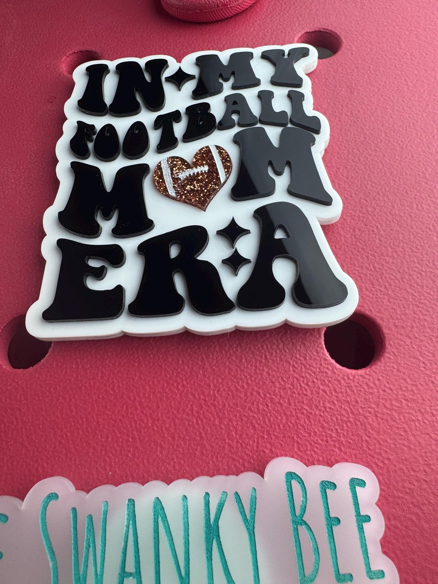 Football Mom Era Bogg Bag Charm: Glitter Football Heart