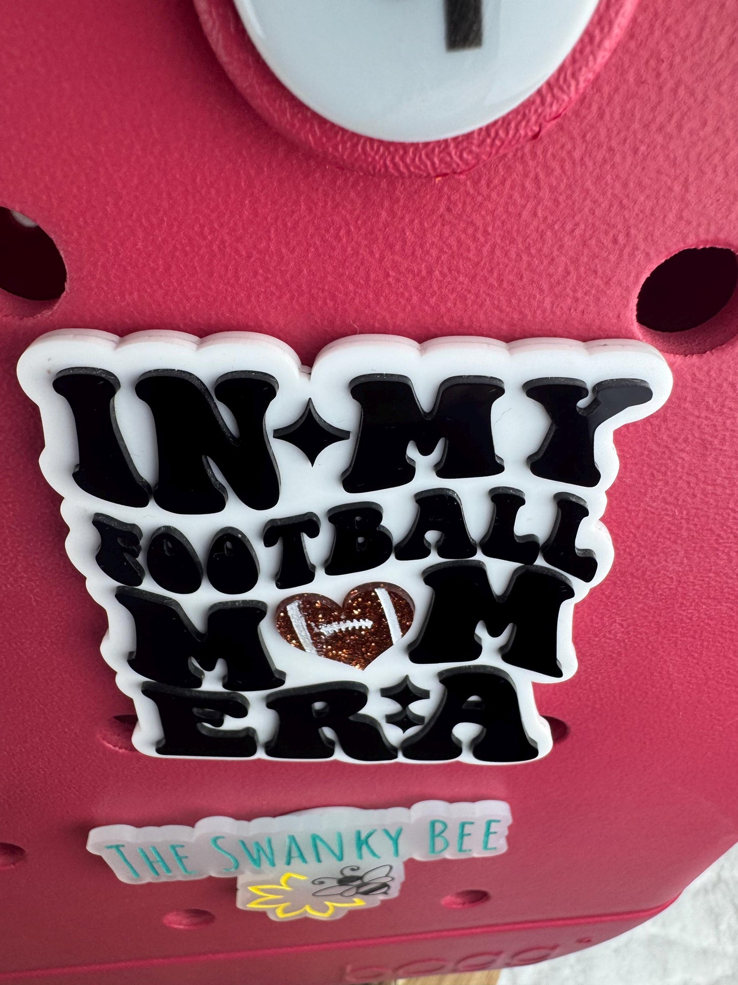 Football Mom Era Bogg Bag Charm: Glitter Football Heart