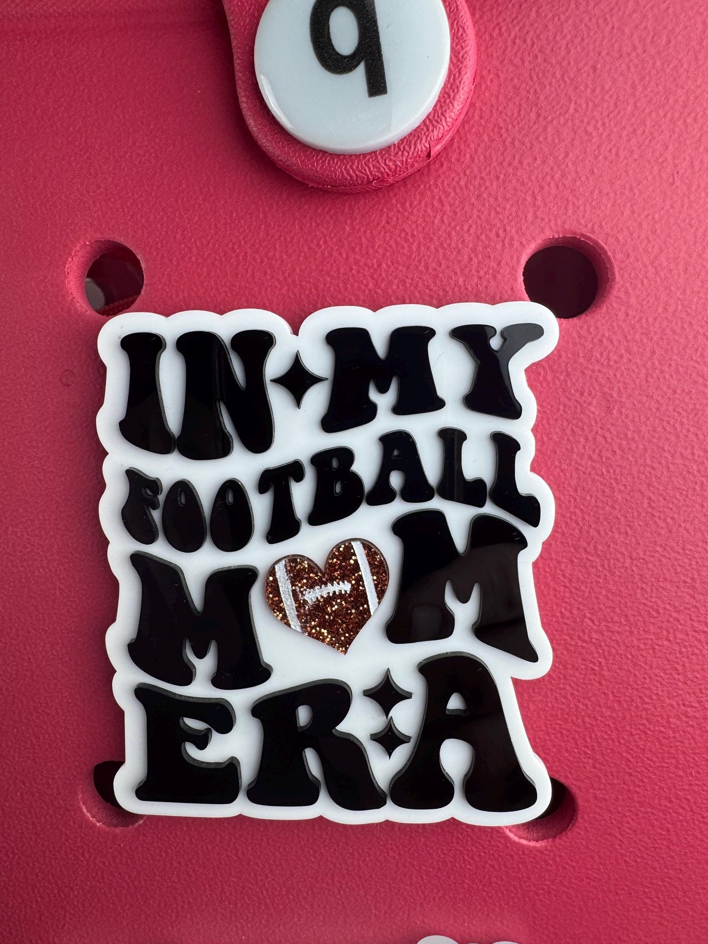 Football Mom Era Bogg Bag Charm: Glitter Football Heart