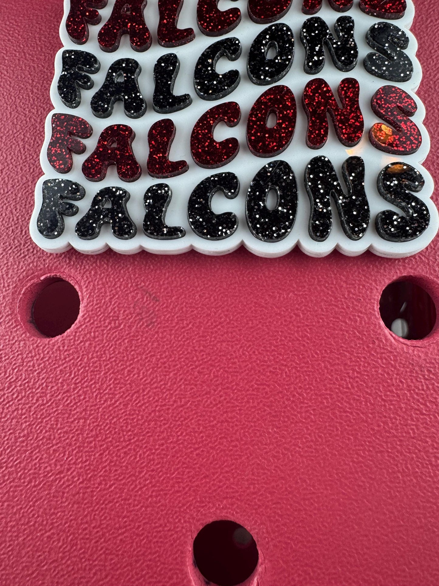 Falcons Glitter Bogg Bag Charm: Red and Black Football Decoration