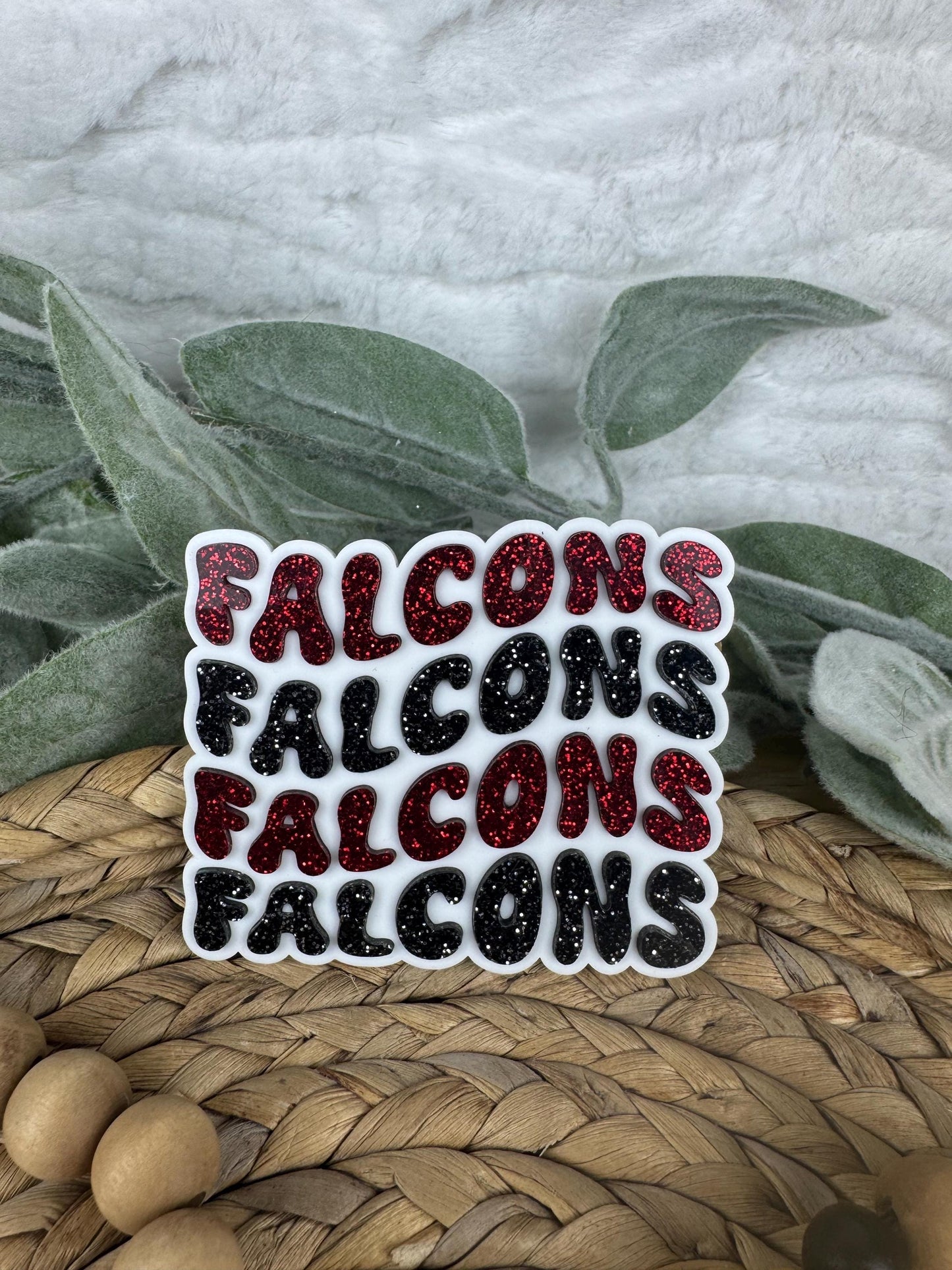Falcons Glitter Bogg Bag Charm: Red and Black Football Decoration
