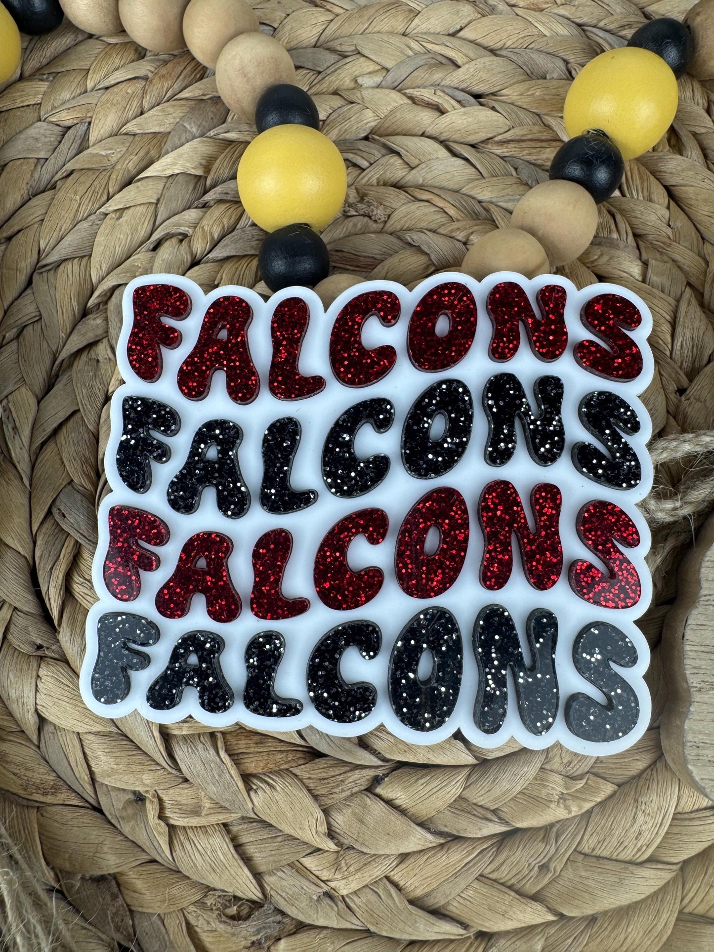 Falcons Glitter Bogg Bag Charm: Red and Black Football Decoration