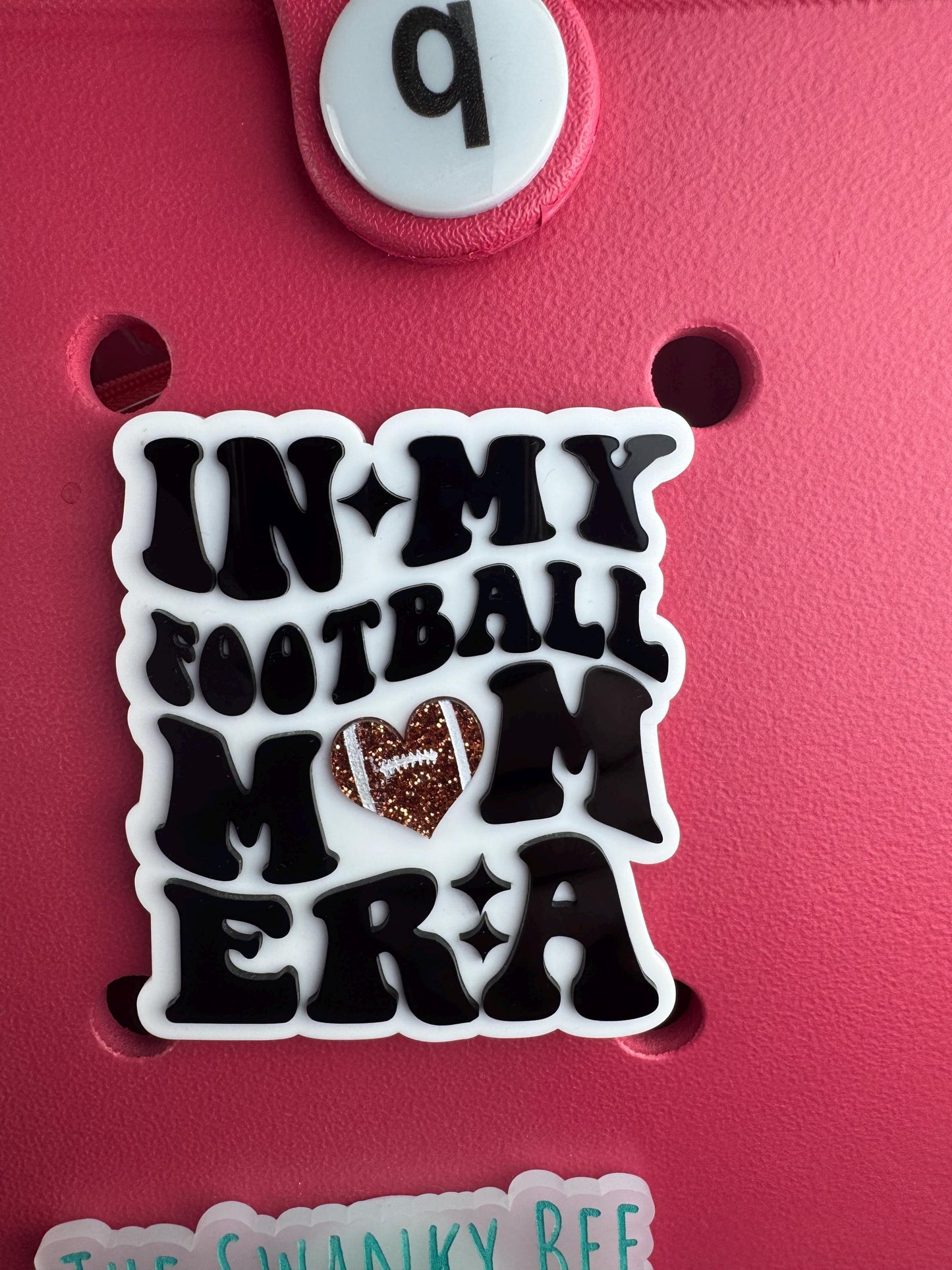 Football Mom Era Bogg Bag Charm: Glitter Football Heart