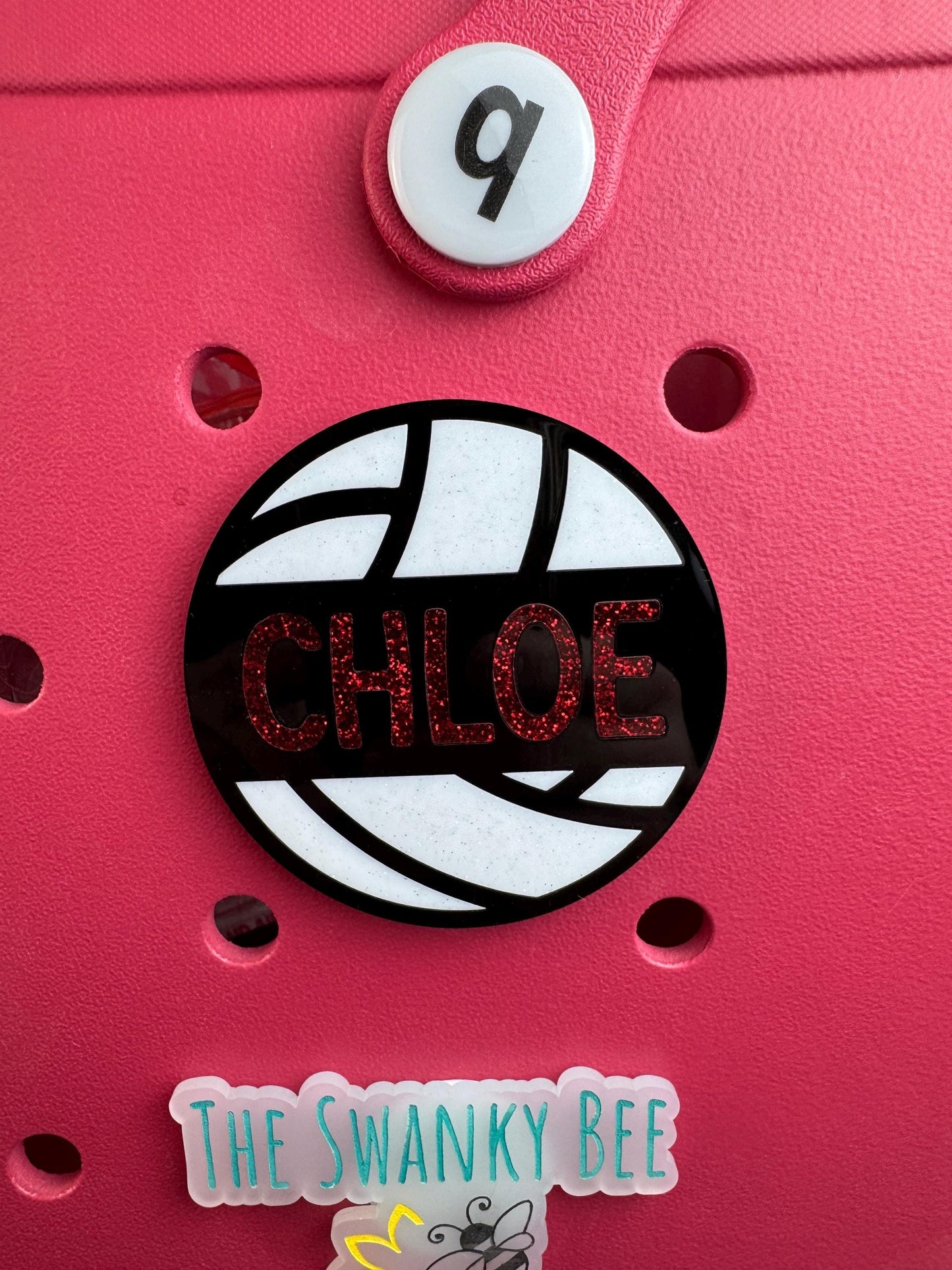 Custom Volleyball Name Bogg Bag Charm: Glitter Acrylic Bag Tag