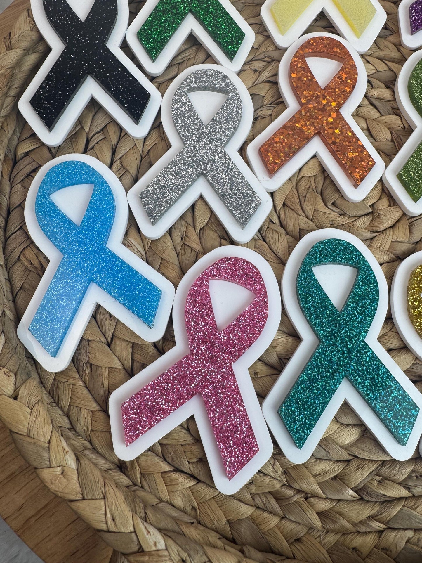 Glitter Awareness Ribbon Bogg Bag Charm: Handmade Cancer Support Accessory