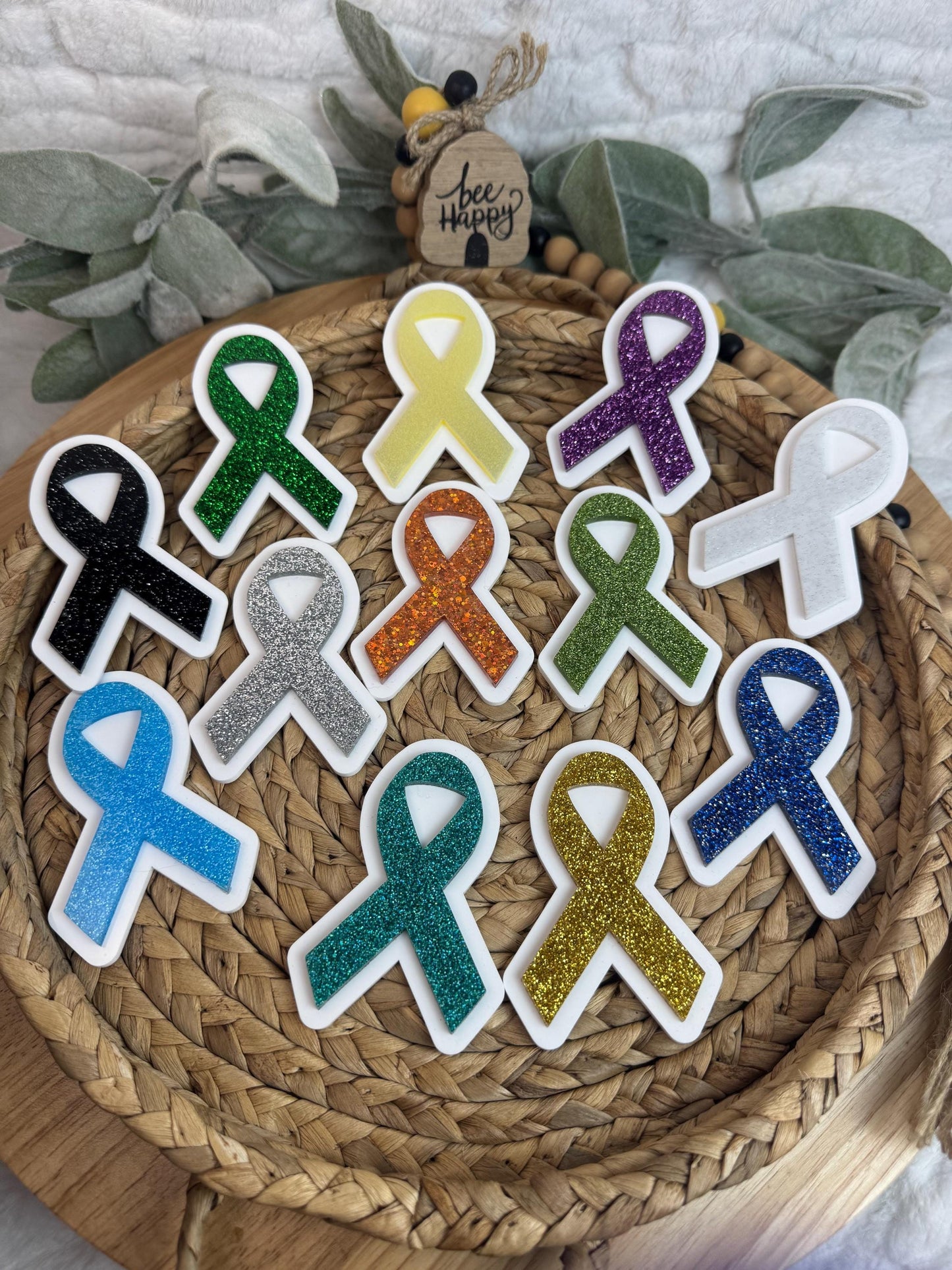 Glitter Awareness Ribbon Bogg Bag Charm: Handmade Cancer Support Accessory