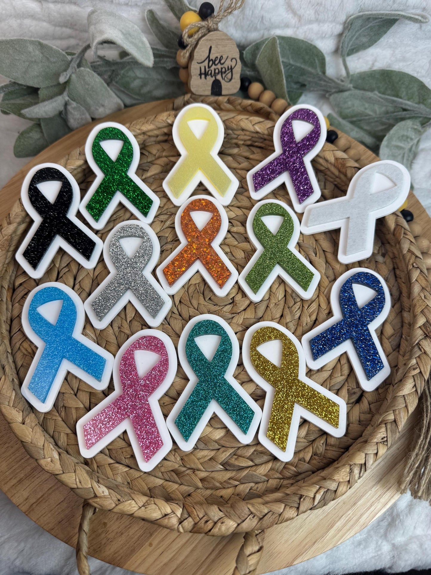 Glitter Awareness Ribbon Bogg Bag Charm: Handmade Cancer Support Accessory