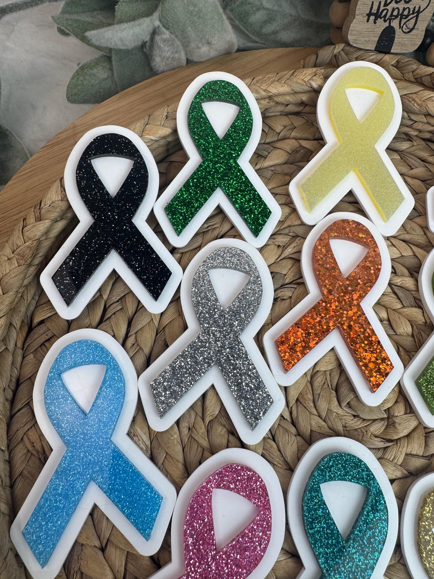 Glitter Awareness Ribbon Bogg Bag Charm: Handmade Cancer Support Accessory