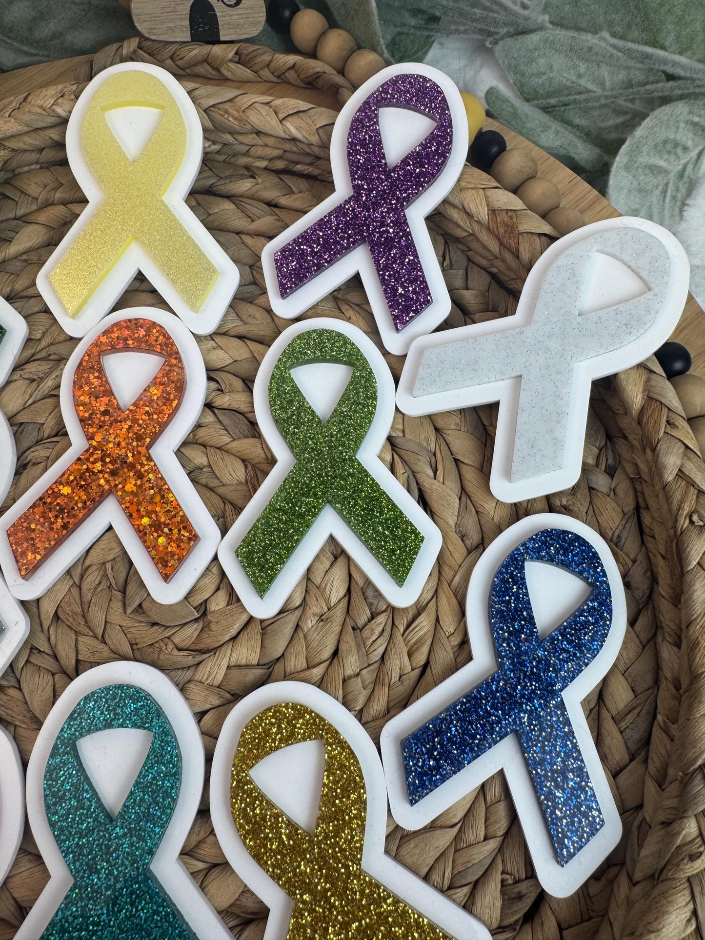 Glitter Awareness Ribbon Bogg Bag Charm: Handmade Cancer Support Accessory