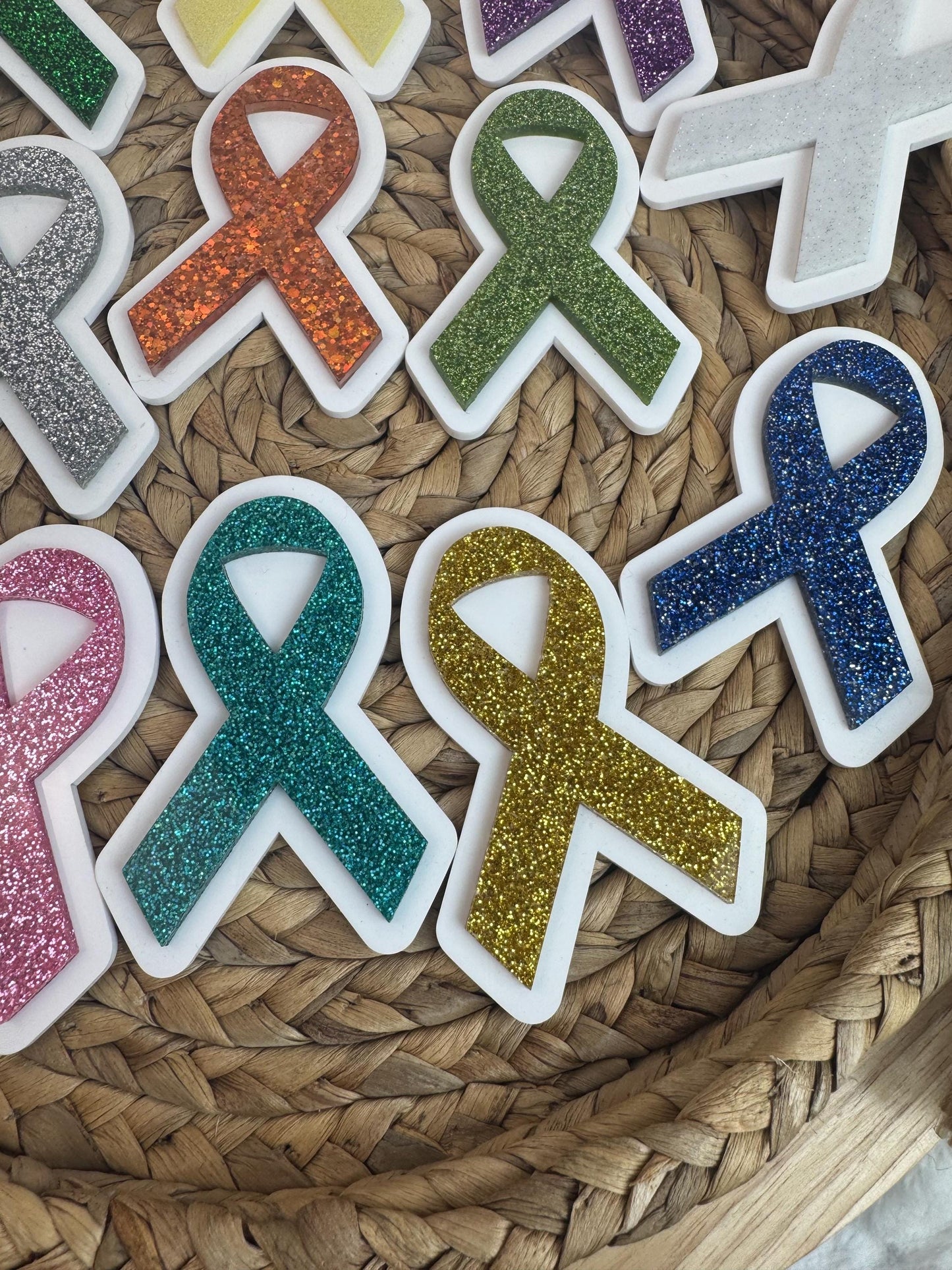 Glitter Awareness Ribbon Bogg Bag Charm: Handmade Cancer Support Accessory