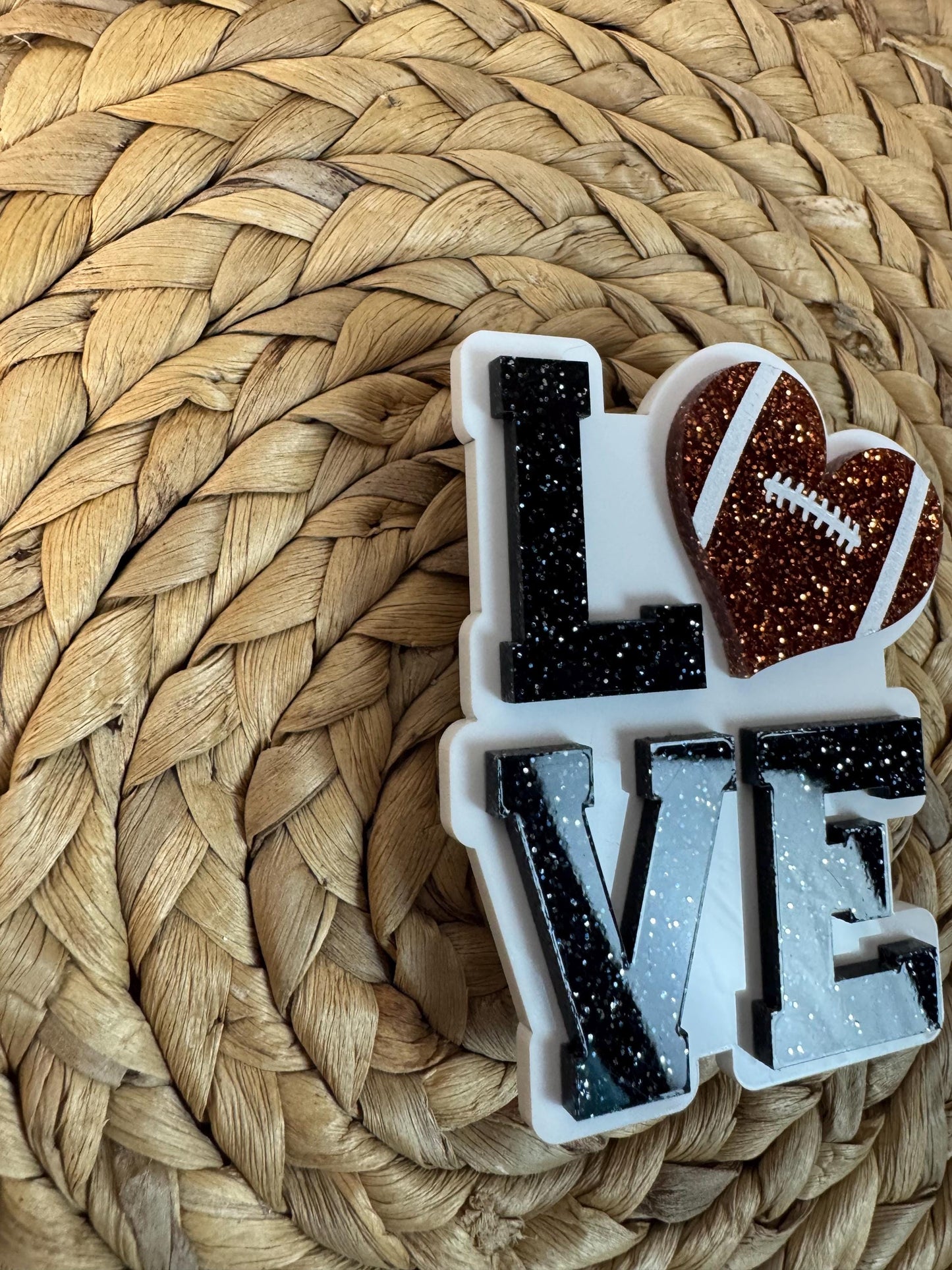 Football Love Bogg Bag Charm: Glitter Heart, Sports Fan Accessory