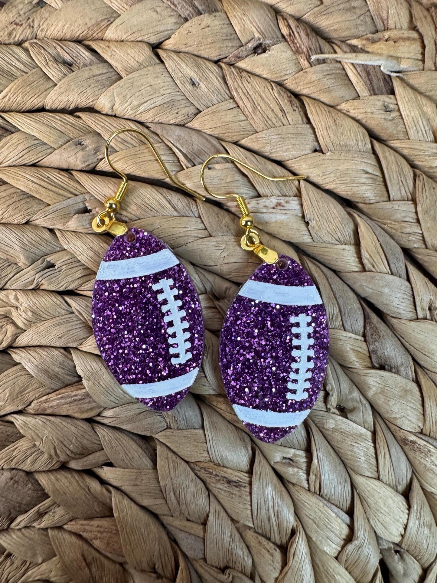 Glitter Football Earrings: Game Day Team Colors - 2.5" Dangles