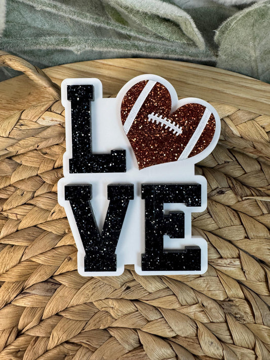 Football Love Bogg Bag Charm: Glitter Heart, Sports Fan Accessory