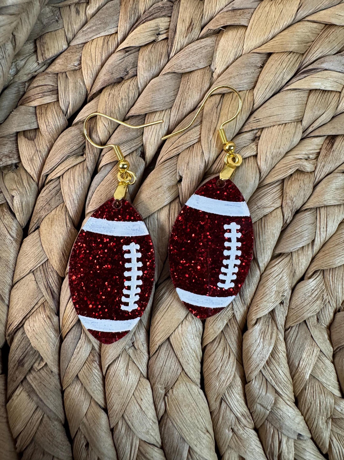 Glitter Football Earrings: Game Day Team Colors - 2.5" Dangles