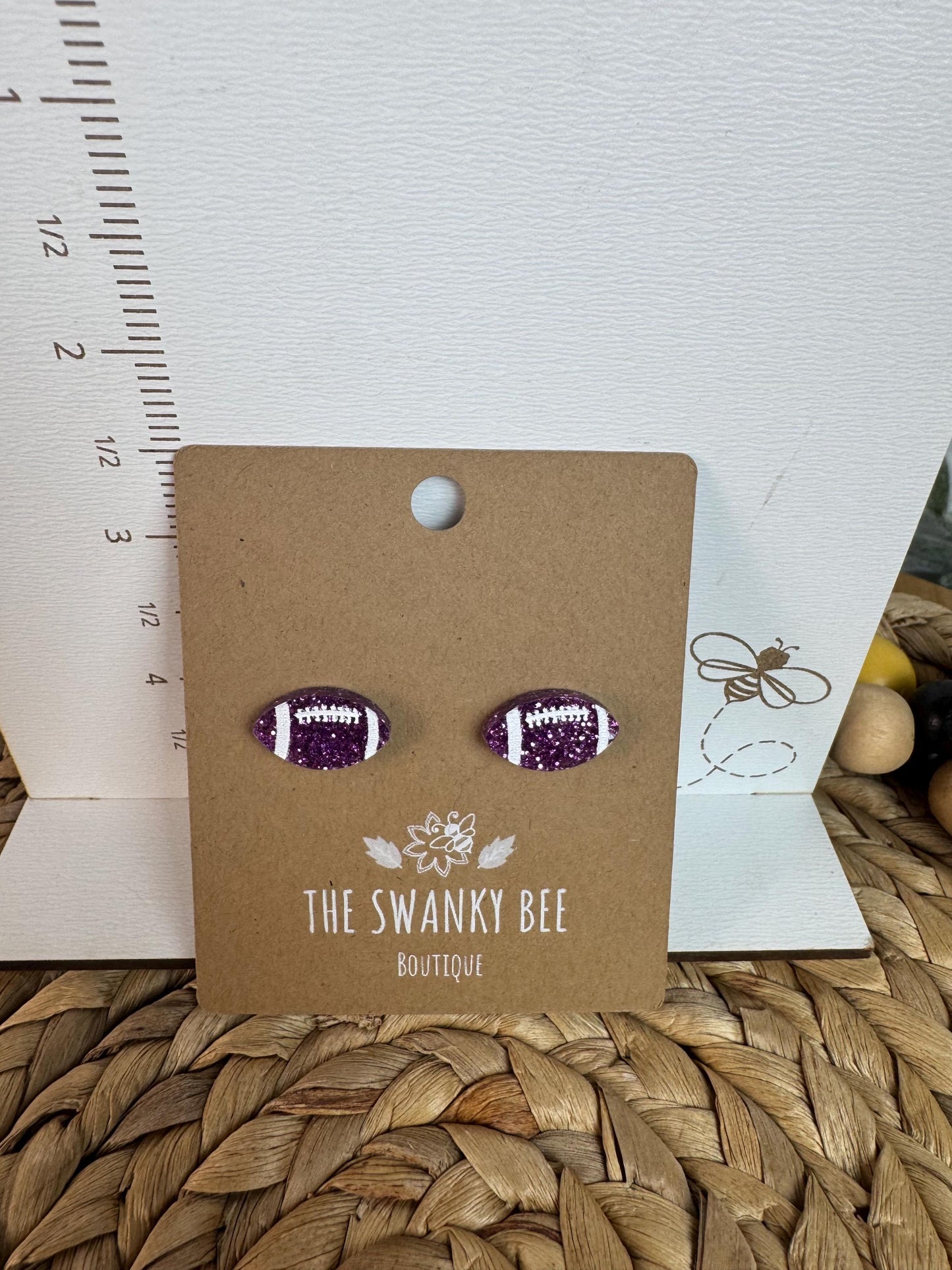 Glitter Football Stud Earrings in Your Choice Of Team Colors