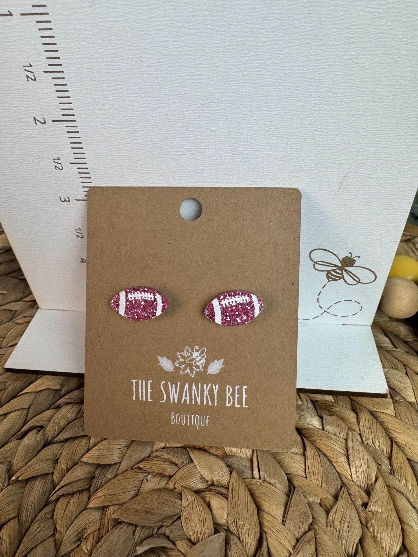 Glitter Football Stud Earrings in Your Choice Of Team Colors