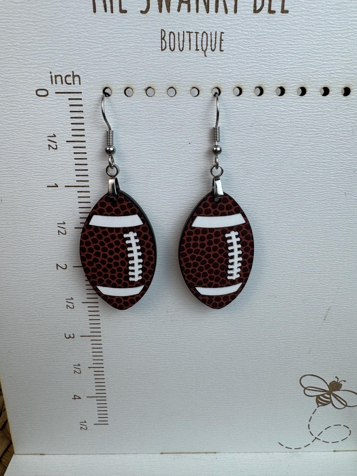 Football Leather & White Acrylic Dangle Earrings | Game Day Jewelry with Gold or Silver Hardware