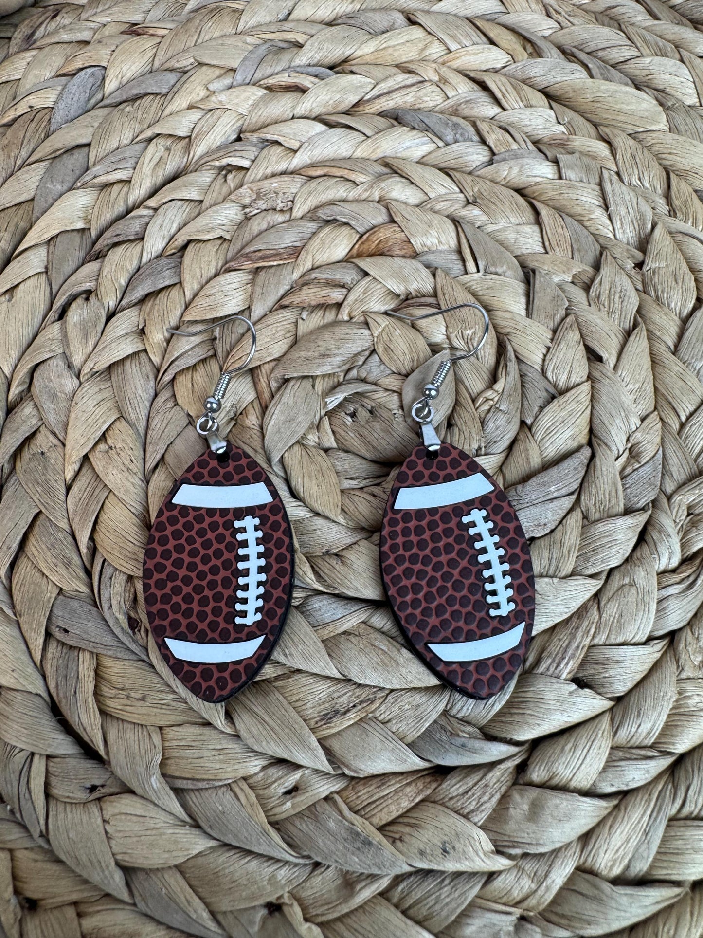 Football Leather & White Acrylic Dangle Earrings | Game Day Jewelry with Gold or Silver Hardware