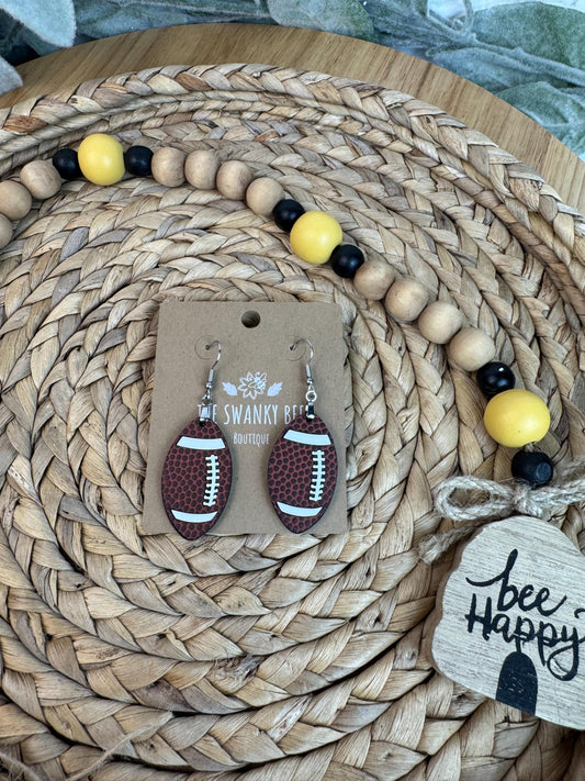 Football Leather & White Acrylic Dangle Earrings | Game Day Jewelry with Gold or Silver Hardware